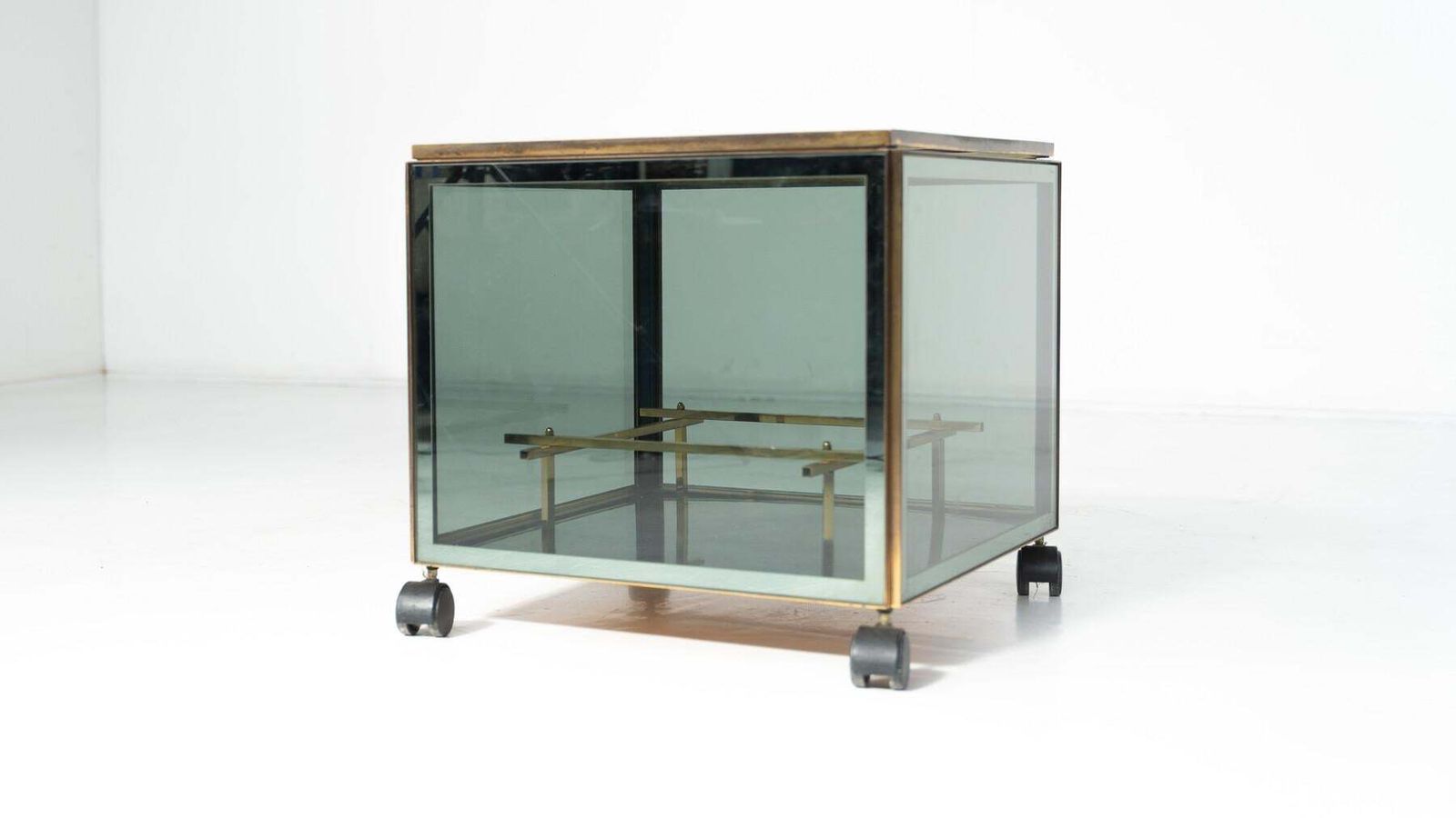 Mid Century Modern Coffee Table/ Bar, Metal And Glass, 1970s photo furniture