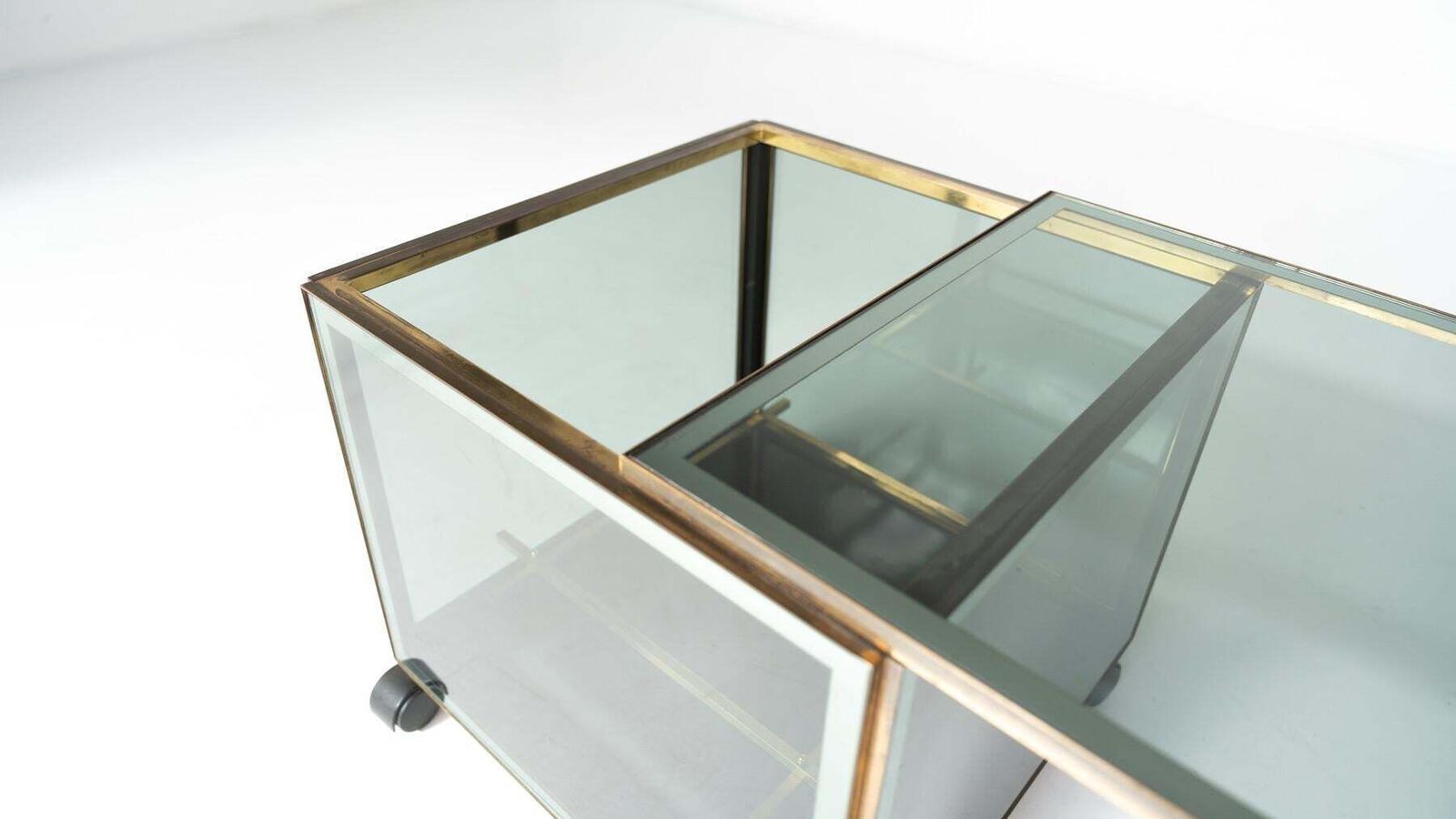 Mid Century Modern Coffee Table/ Bar, Metal And Glass, 1970s photo vintage