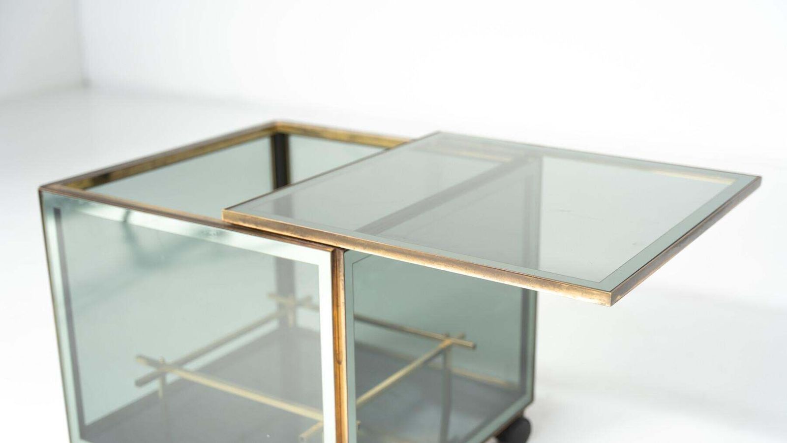 photo for sale Mid Century Modern Coffee Table/ Bar, Metal And Glass, 1970s