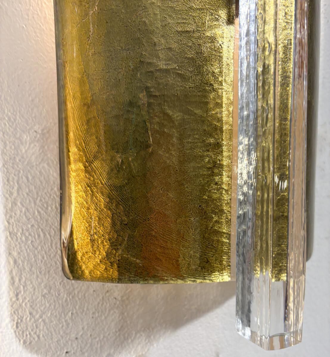 Contemporary Pair Of Gold Wall Lights, Glass, Italy photo for sale