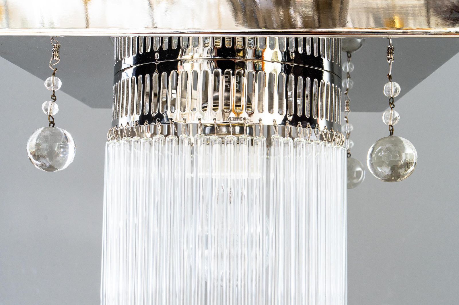 Art Deco Ceiling Lamp Nickel Plated With 4 Original Hanging Glass Parts 1920s photo buy