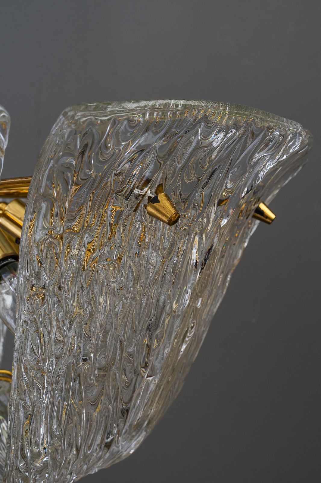 Textured Glass Chandelier By Kalmar, Vienna Around 1950s photo for sale