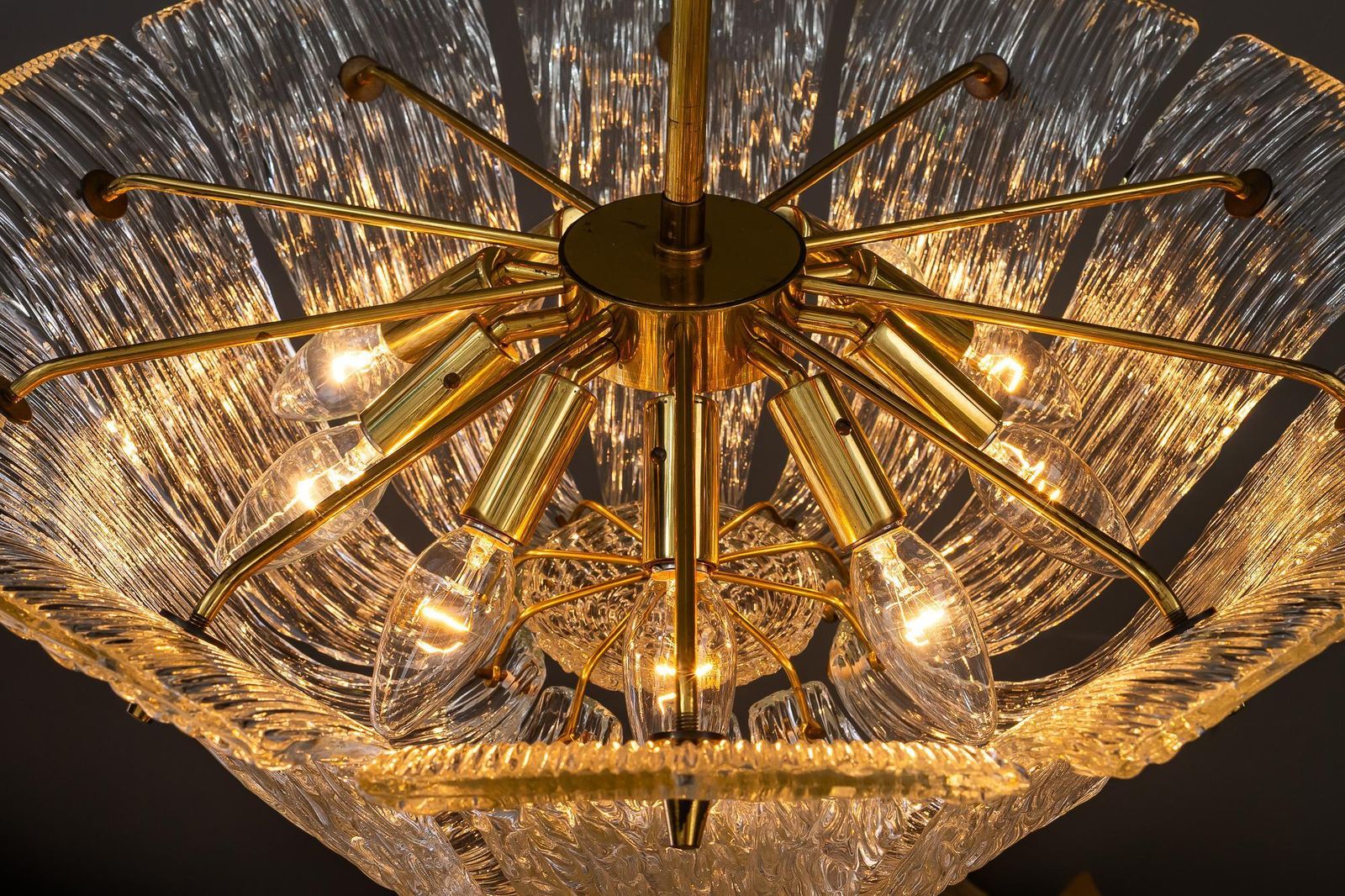 photo vinterior Textured Glass Chandelier By Kalmar, Vienna Around 1950s