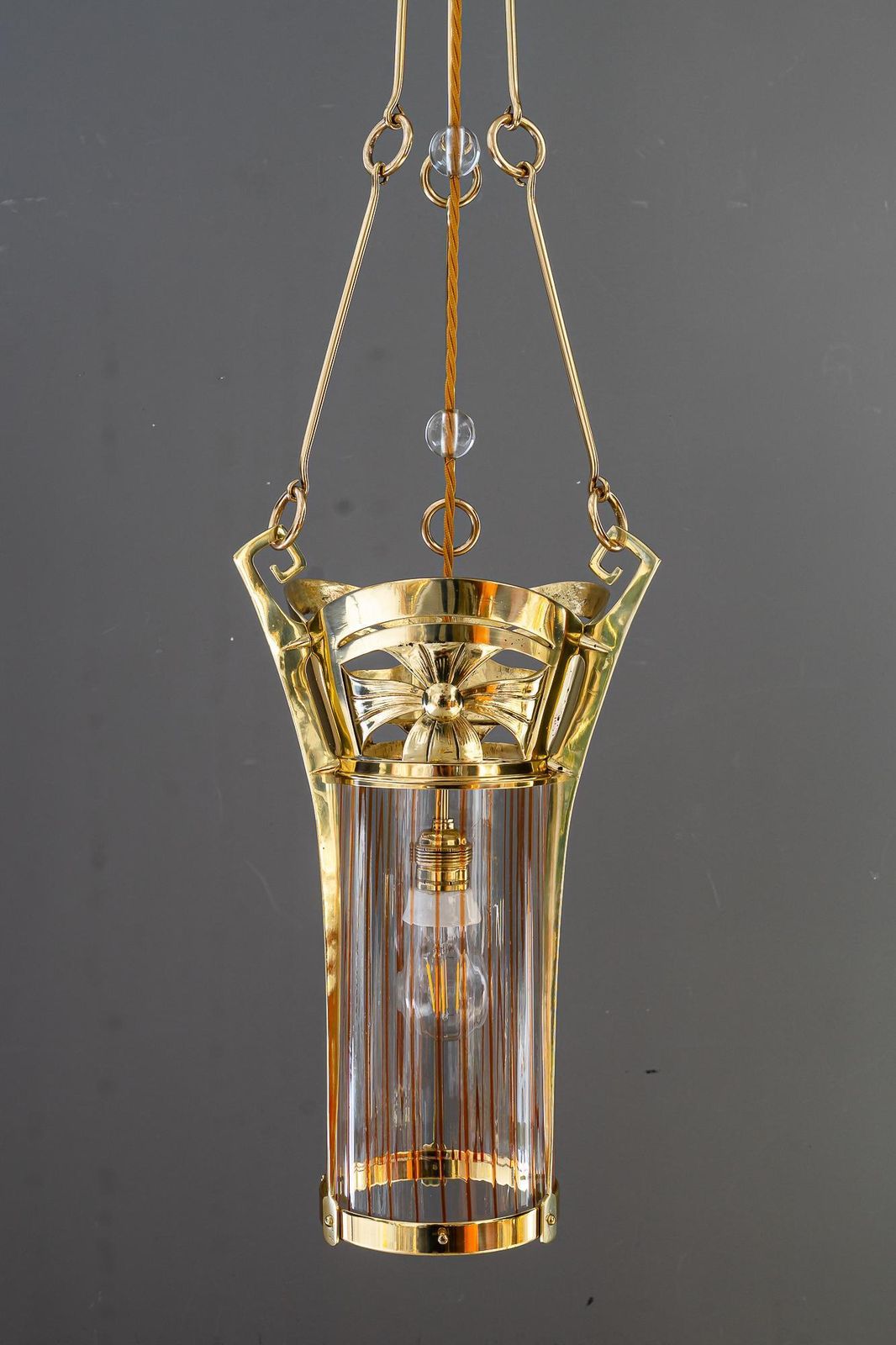 Jugendstil Pendant With Palme Koenig Opaline Glass Shade Vienna Around 1908 photo for sale