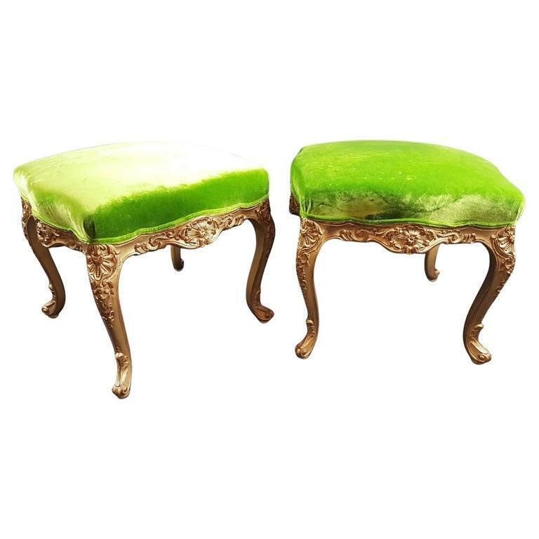 Pair Of Louis XV Style Stools In Gilded Wood, Early 20th