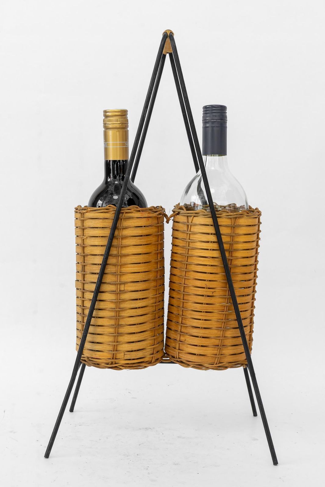 Bottle Holder For 2 Bottles Made Of Iron And Wicker Vienna Around 1970s photo for sale