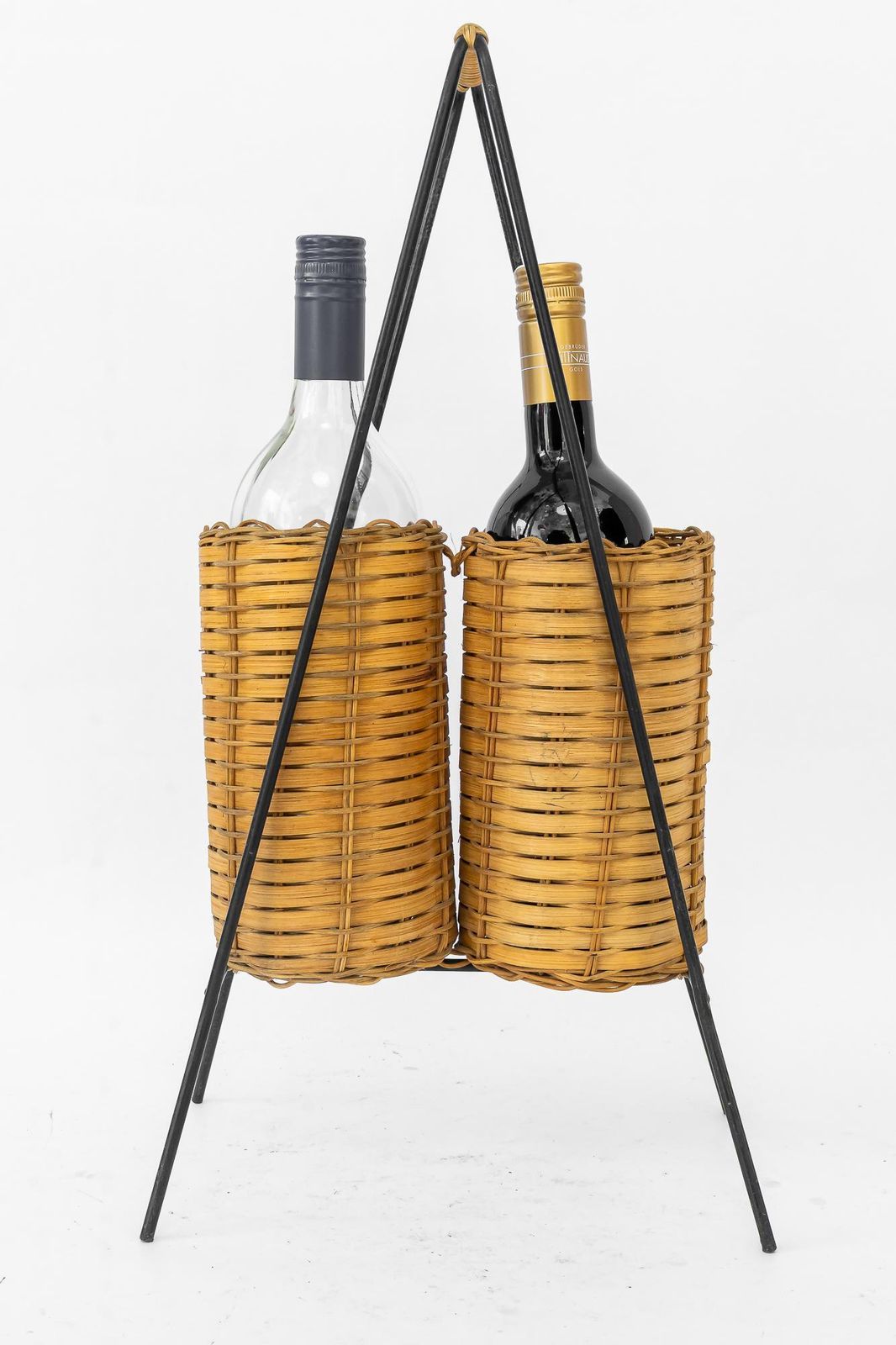 Bottle Holder For 2 Bottles Made Of Iron And Wicker Vienna Around 1970s photo buy
