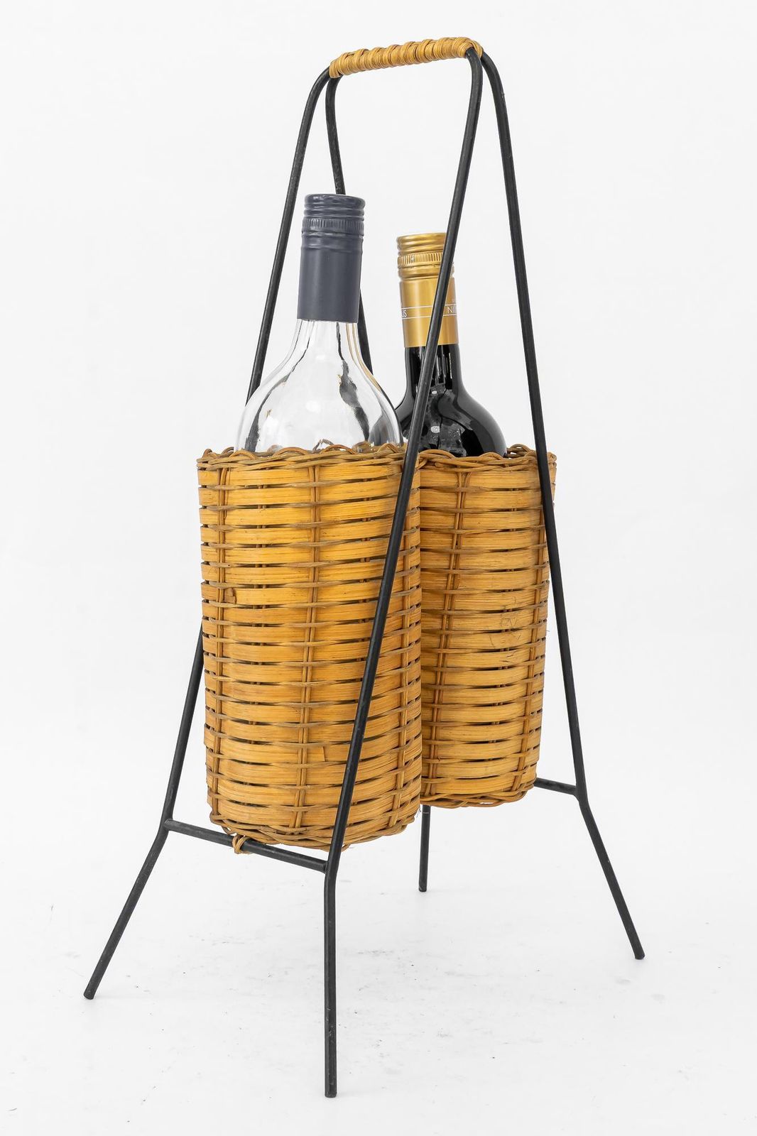 Bottle Holder For 2 Bottles Made Of Iron And Wicker Vienna Around 1970s photo vintage