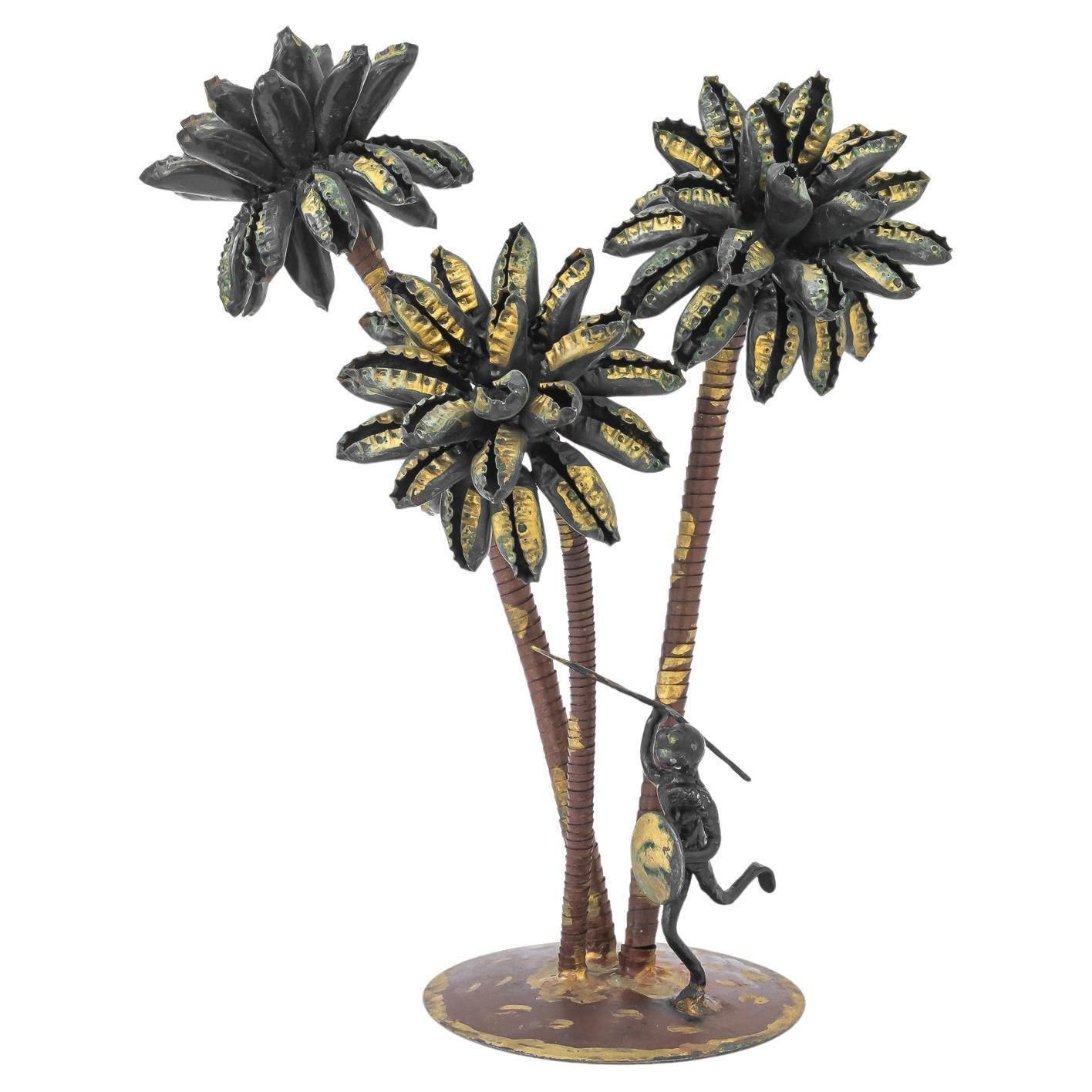 A Palm Scene Made Of Iron And Bottle Caps ( Handwork ) Vienna Around 1970s