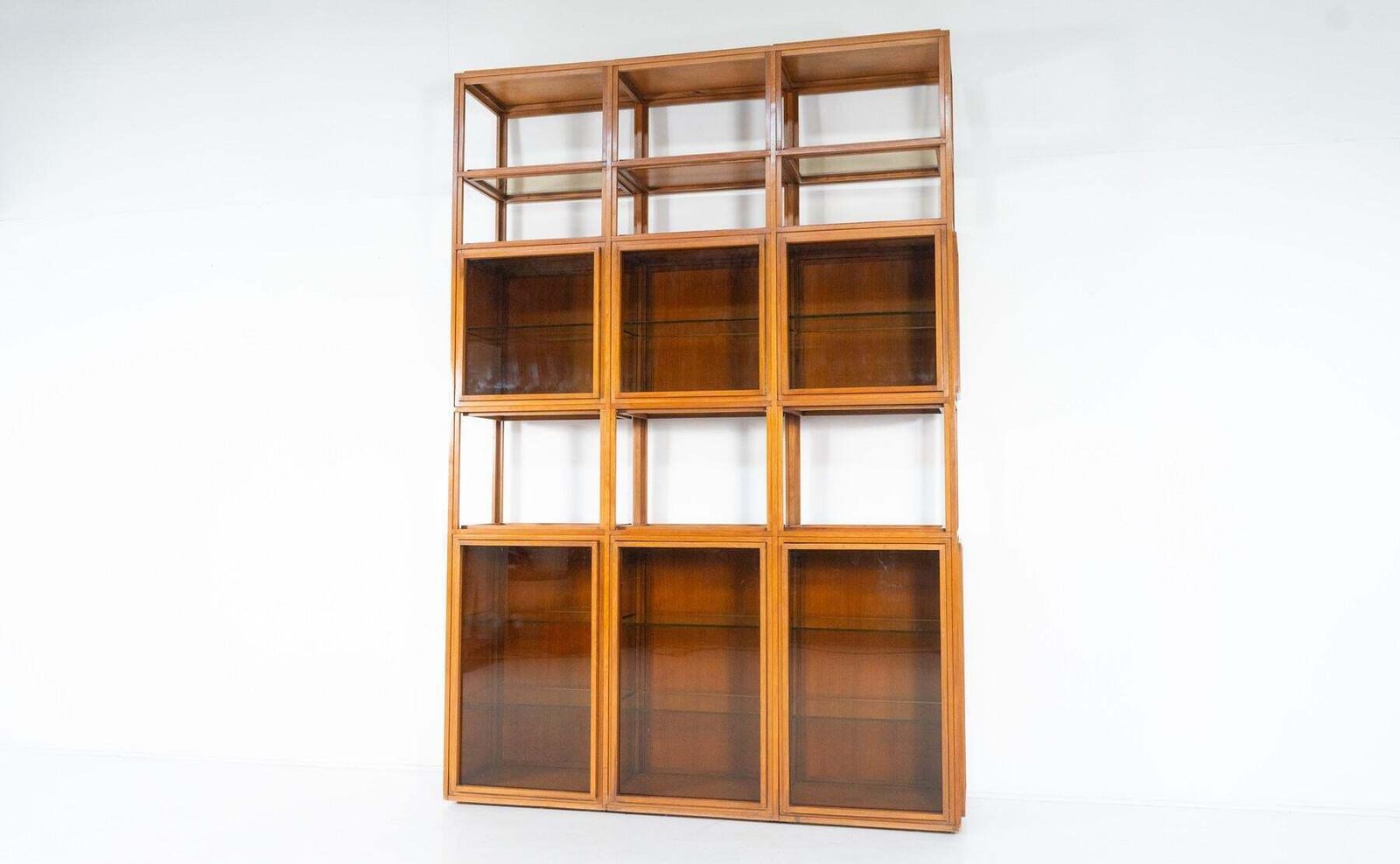 Mid Century Modern Shelves, Wood And Glass photo vintage