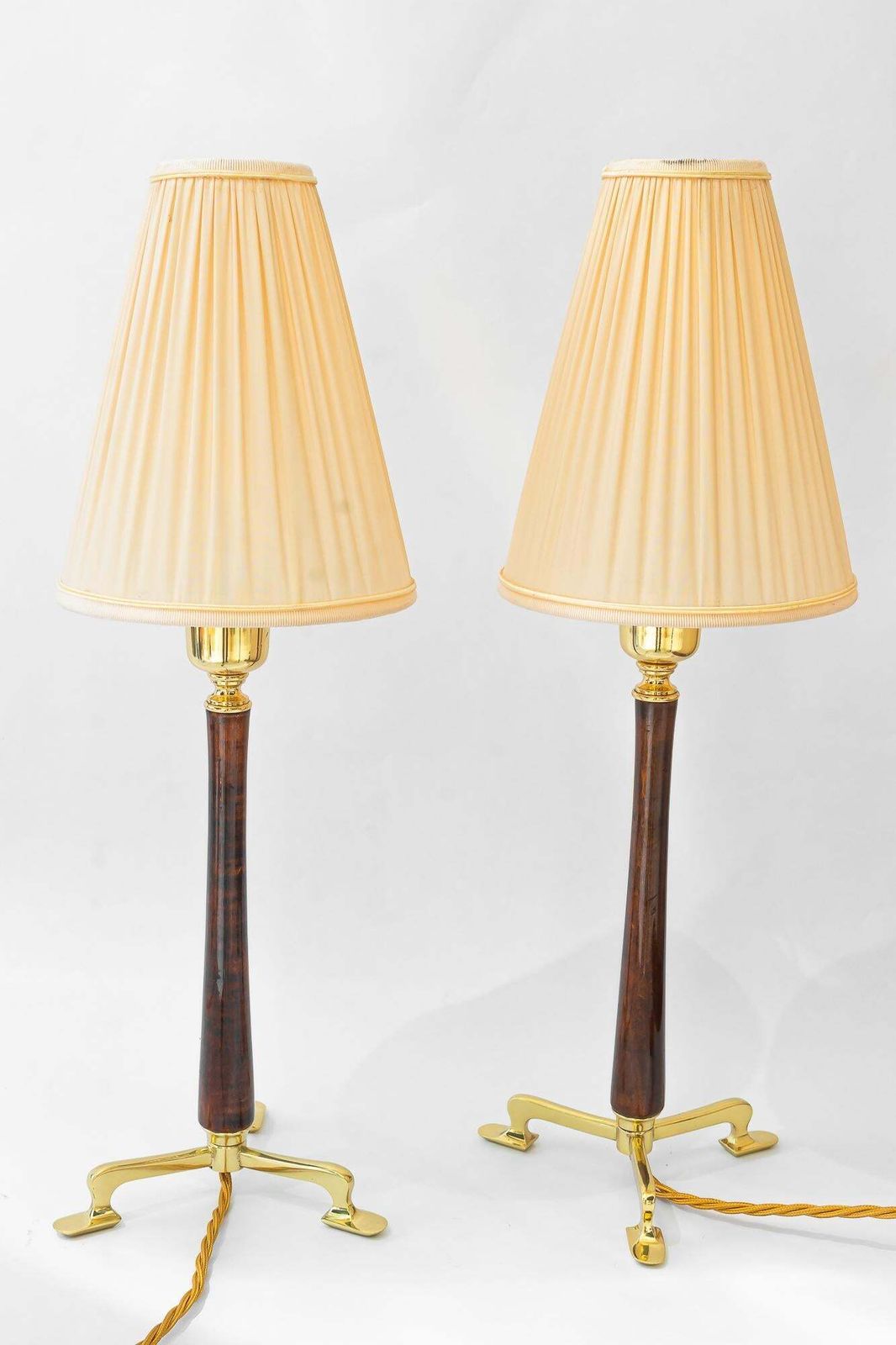 2 Rupert Nikoll Table Lamps With Wood And Fabric Shade Vienna Around 1950s photo vinterior