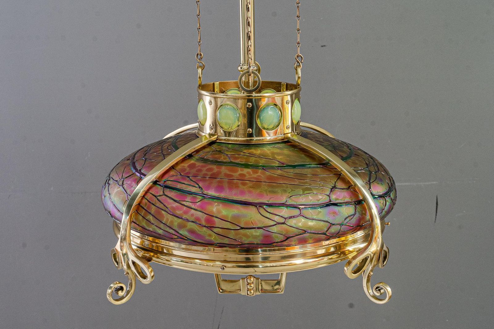 Adjustable Chandelier With Palme Koenig Glass Shade Vienna Around 1908s photo 7366.0