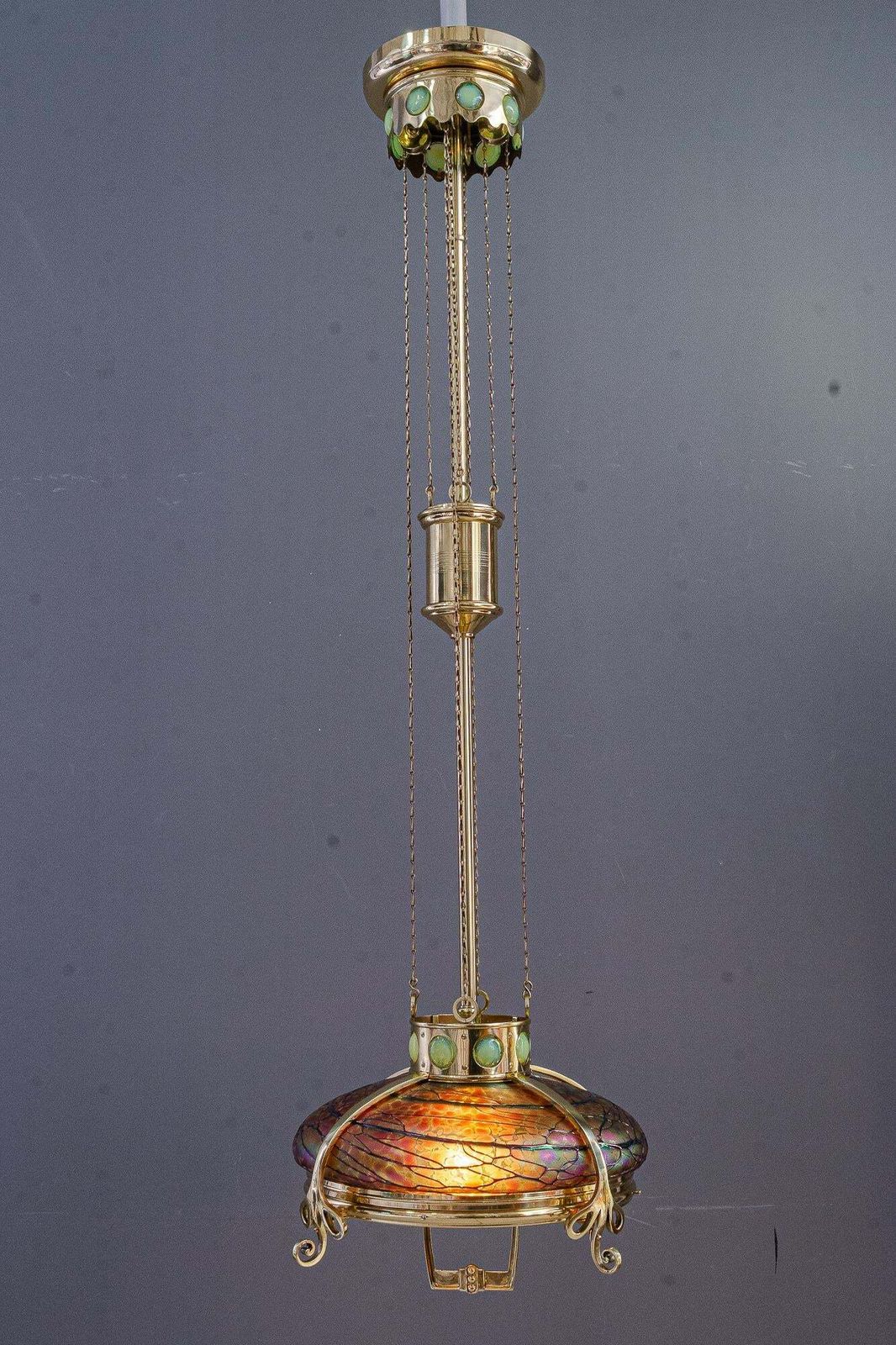 7366.0 Adjustable Chandelier With Palme Koenig Glass Shade Vienna Around 1908s photo