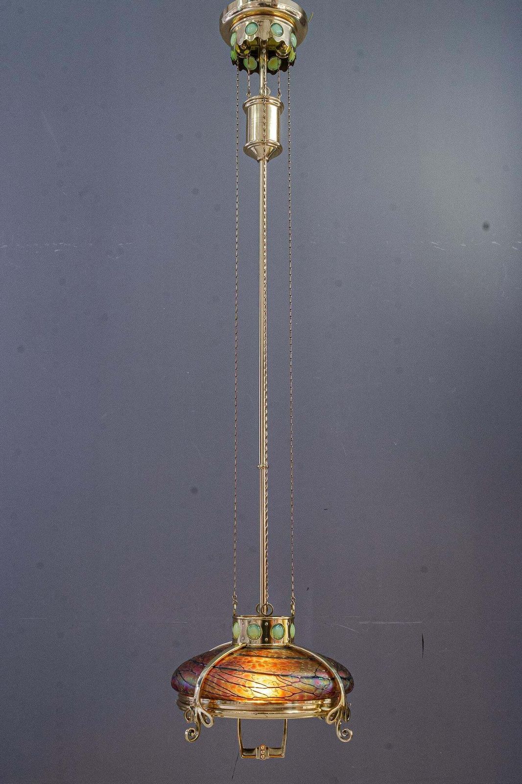 photo vinterior Adjustable Chandelier With Palme Koenig Glass Shade Vienna Around 1908s