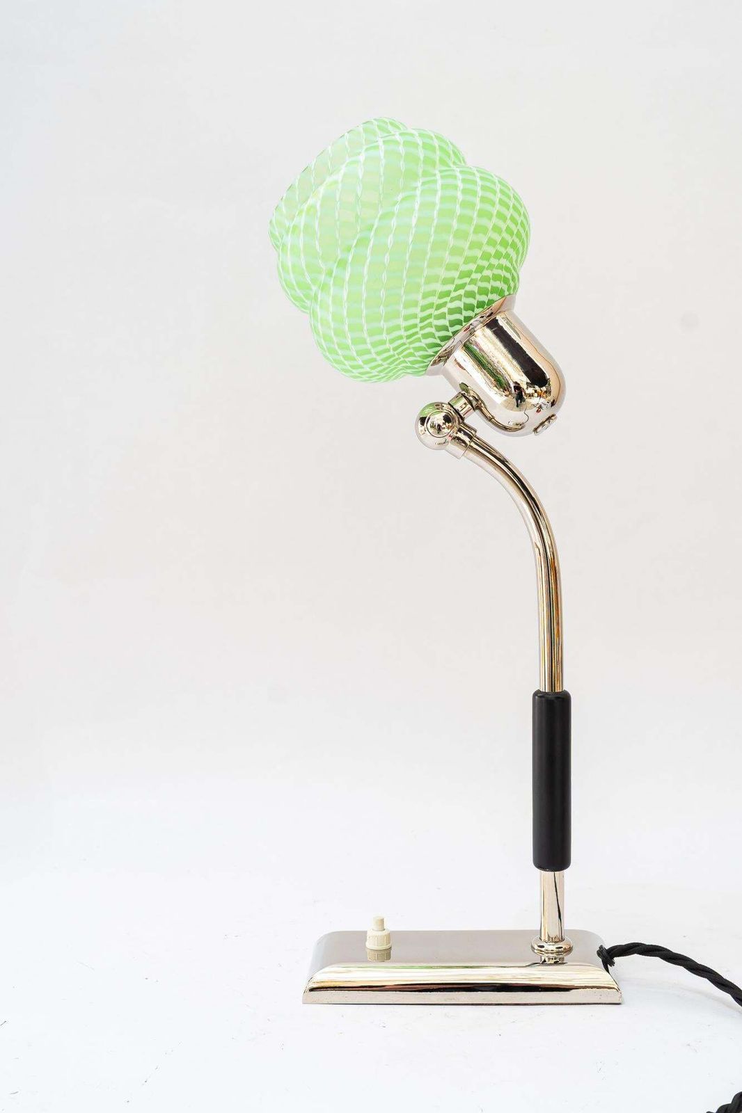 Art Deco Nickel   Plated Table Lamp With Orig. Antique Glass Shade Vienna 1920s photo for sale