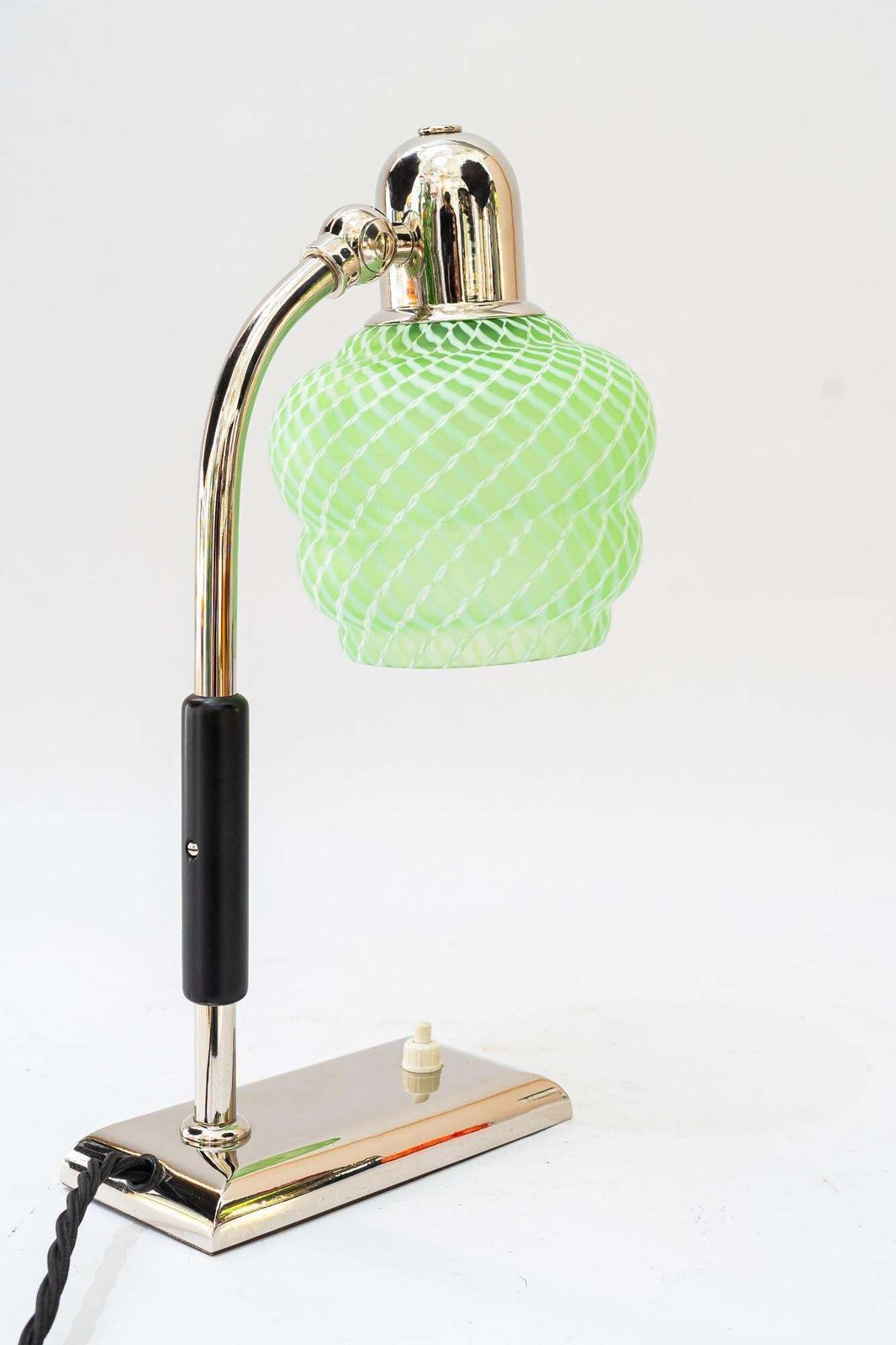 Art Deco Nickel   Plated Table Lamp With Orig. Antique Glass Shade Vienna 1920s photo buy