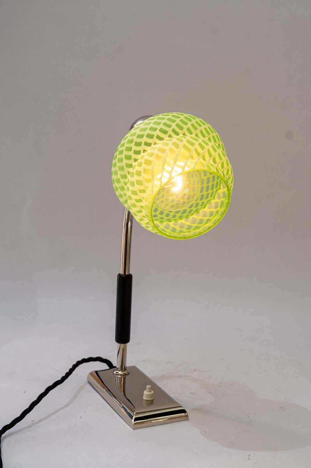 Lighting Art Deco Nickel   Plated Table Lamp With Orig. Antique Glass Shade Vienna 1920s photo