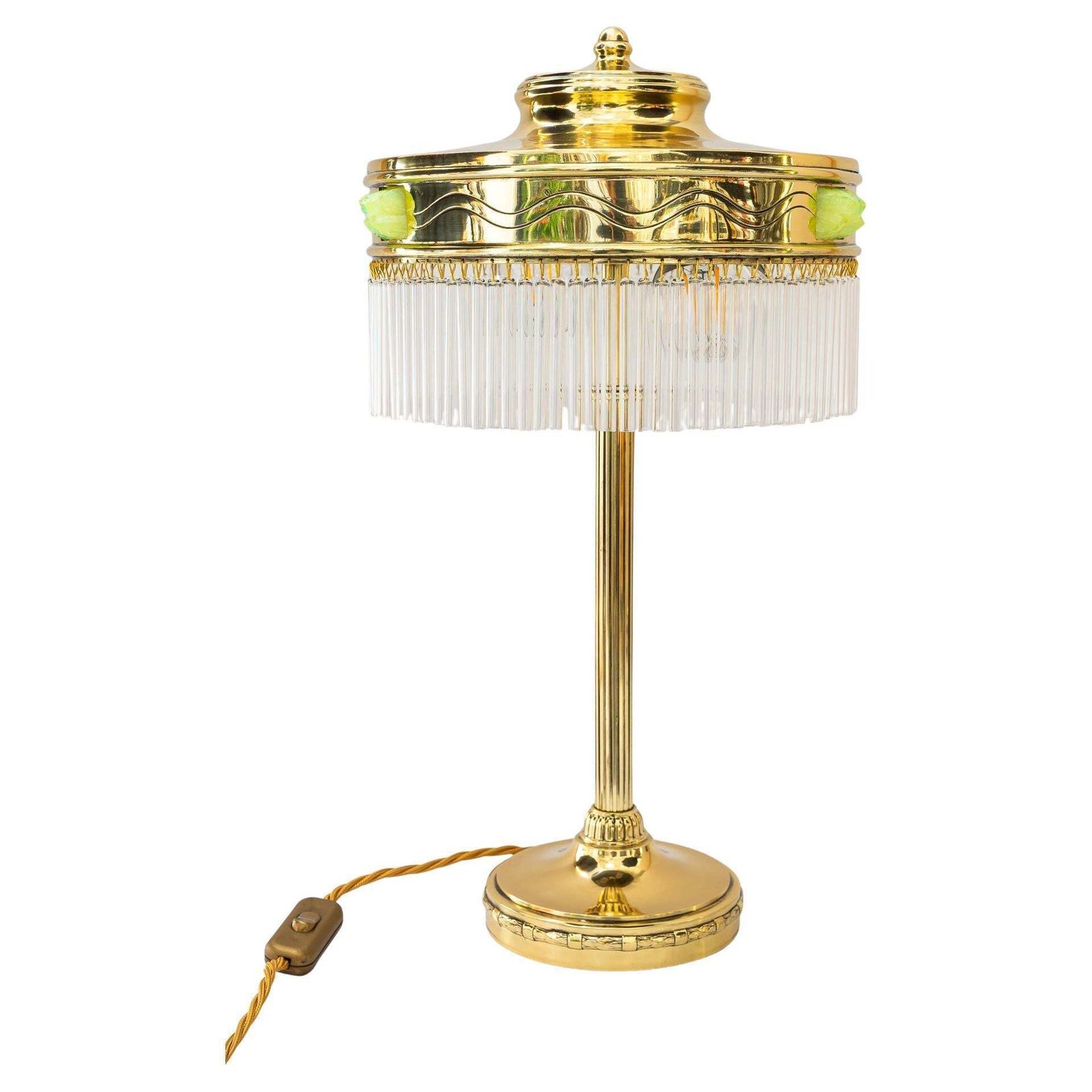 Art Deco Table Lamp With Orig. Opaline Glass Stones Vienna Around 1920s