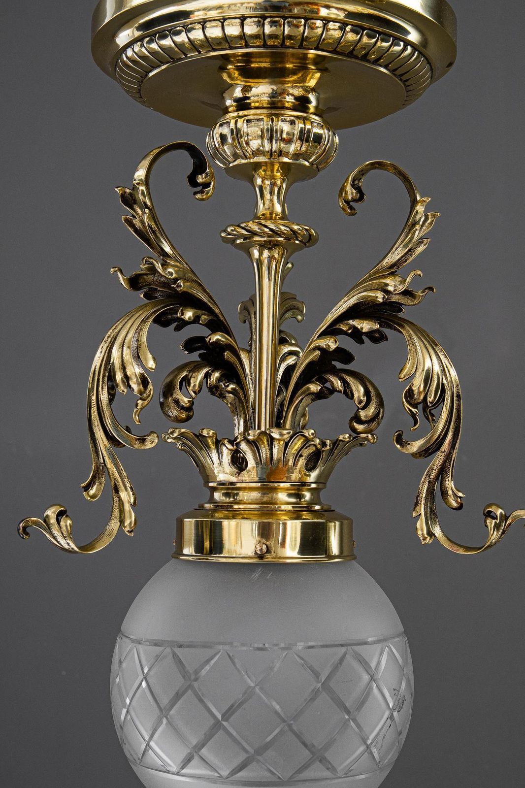 Historistic Ceiling Lamp With Original Antique Glass Shade Vienna Around 1890s photo furniture
