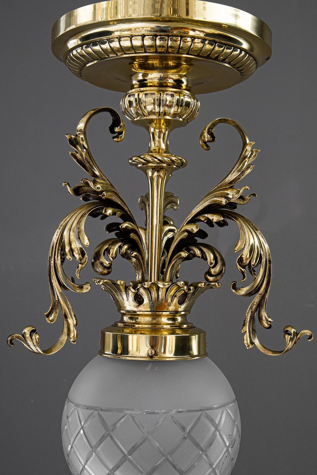 Historistic Ceiling Lamp With Original Antique Glass Shade Vienna Around 1890s photo Lighting