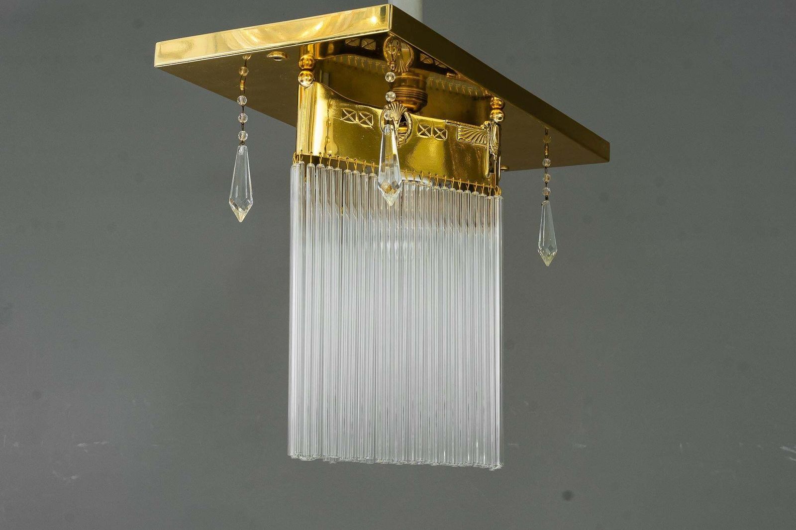 Art Deco Flush Mount With Glass Sticks And 4 Glass Prism Vienna Around 1920s photo 575.0