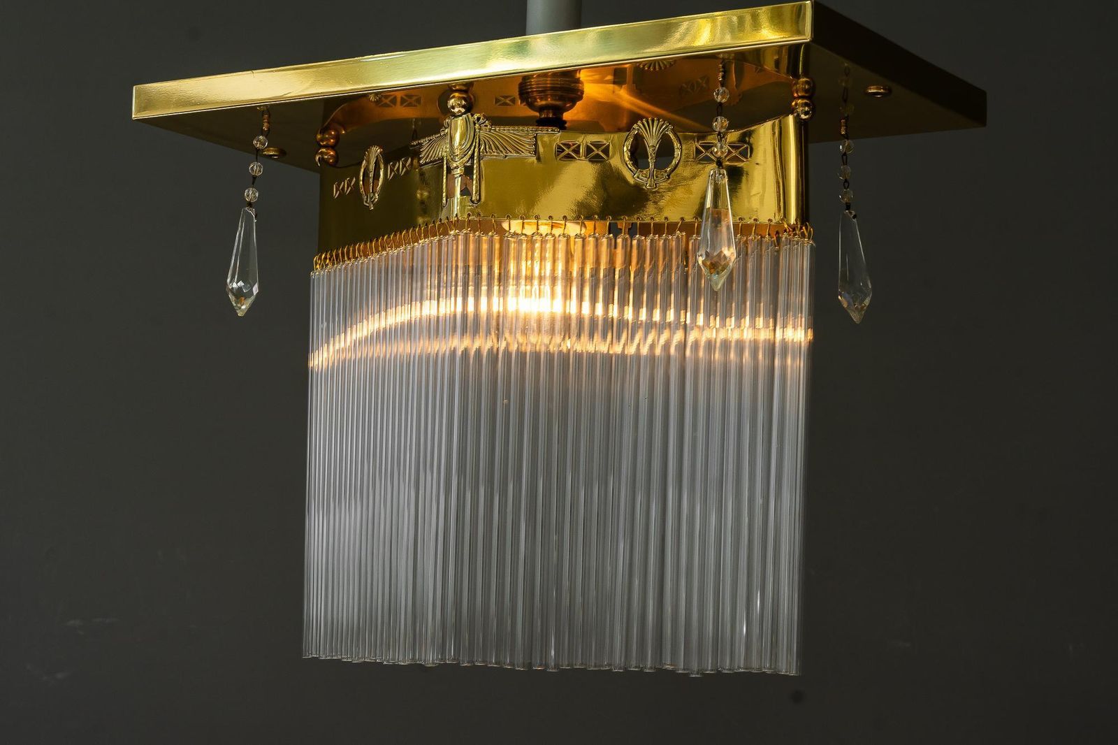 photo vintage Art Deco Flush Mount With Glass Sticks And 4 Glass Prism Vienna Around 1920s