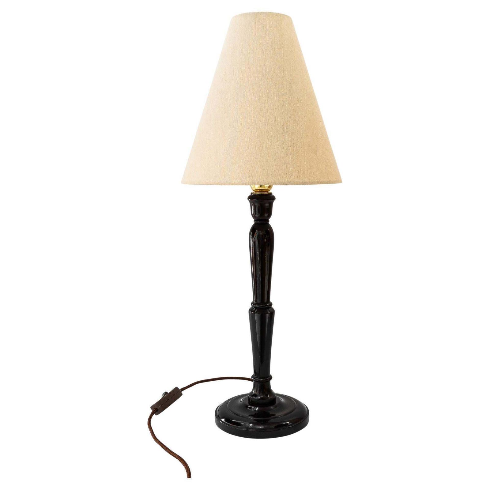 Big Art Deco Wood Table Lamp With Fabric Shade Vienna Around 1920s