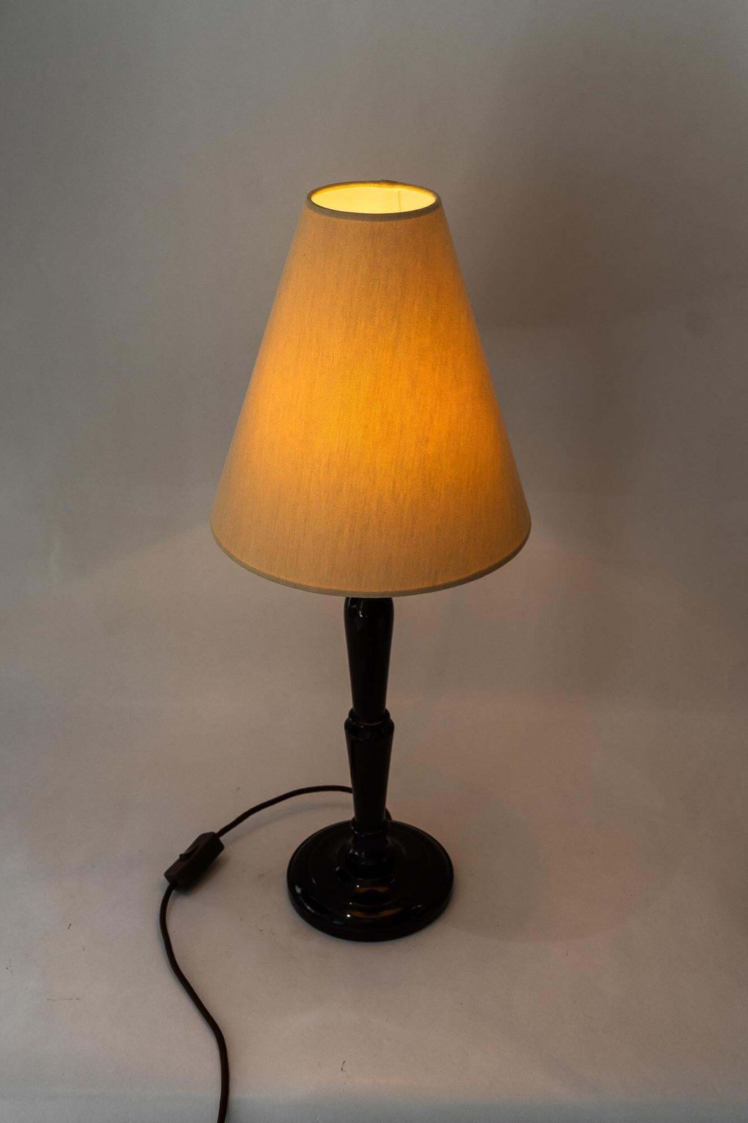 Big Art Deco Wood Table Lamp With Fabric Shade Vienna Around 1920s photo vinterior