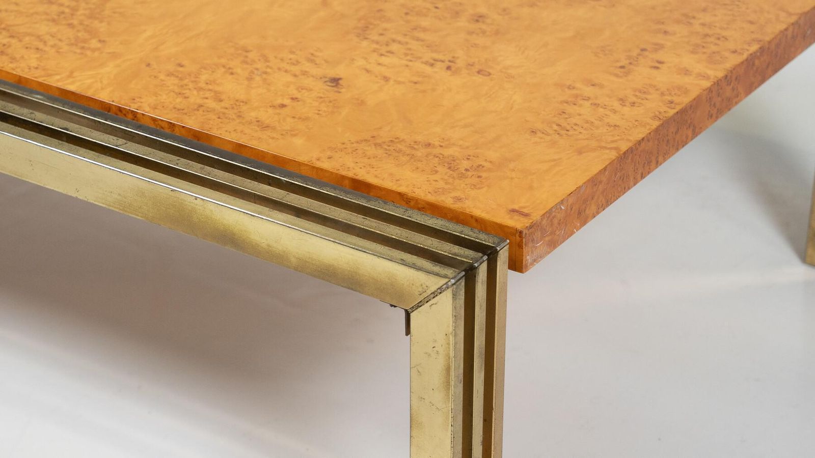 photo furniture Mid Century Burl Wood And Brass Coffee Table