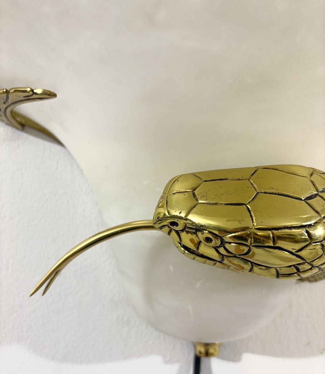 Mid Century Pair Of Snake Wall Lights, Brass And Alabaster, Italy, 1970s photo 2868.0
