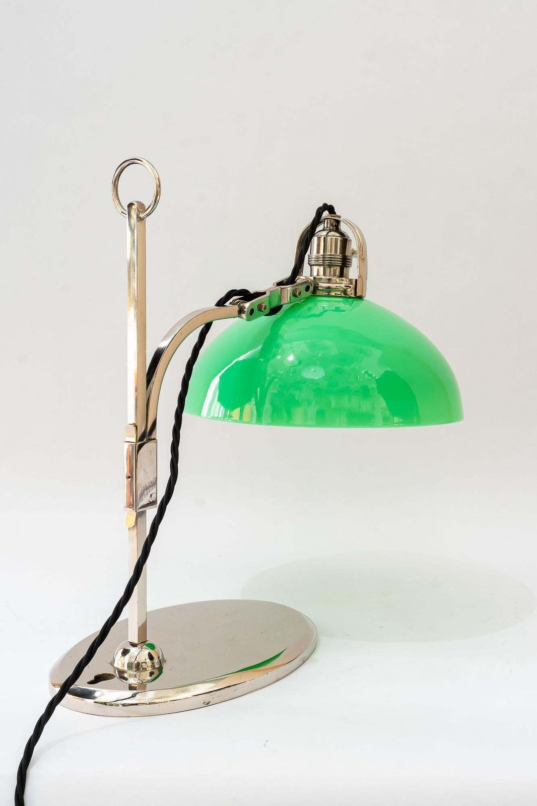 Hight Adjustable Nickel  Plated Table Lamp With Opal Glass Shade Vienna 1920s photo Lighting