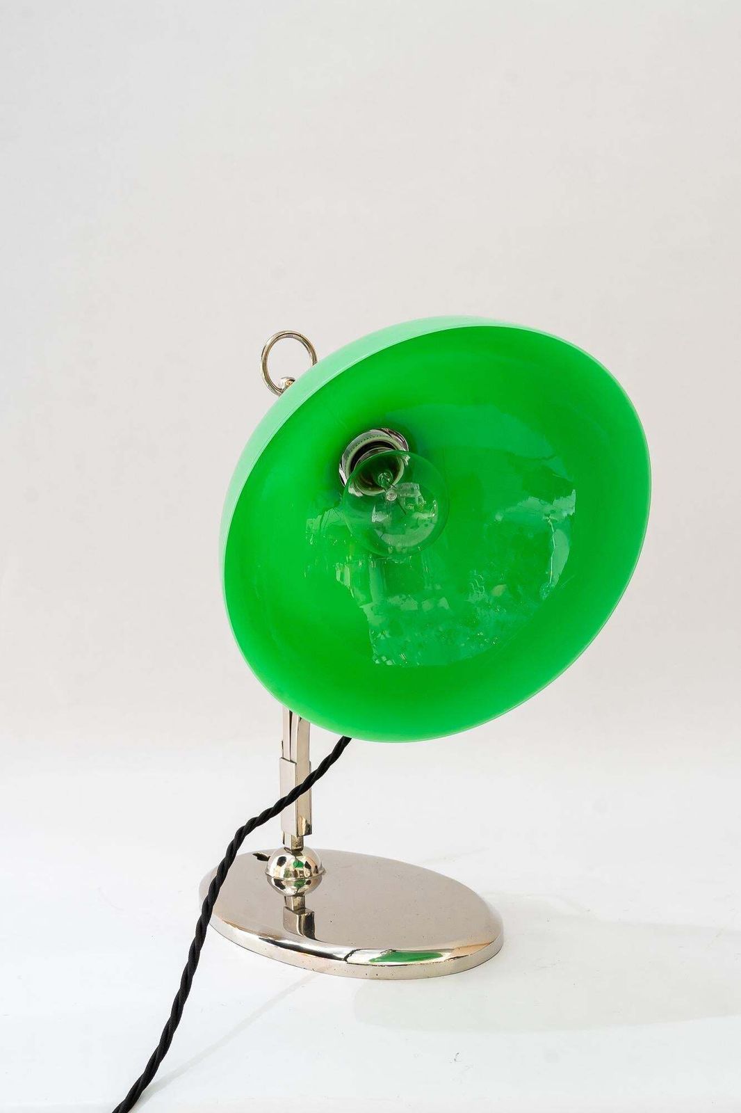 Hight Adjustable Nickel  Plated Table Lamp With Opal Glass Shade Vienna 1920s photo buy
