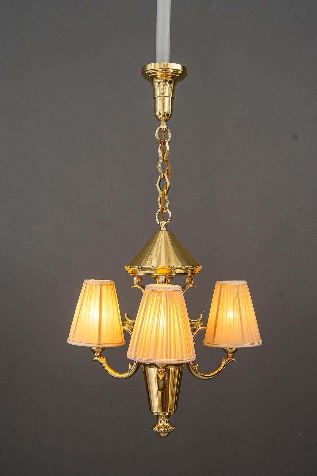 Lighting Art Deco Chandelier With Fabric Shades Vienna Around 1920s photo
