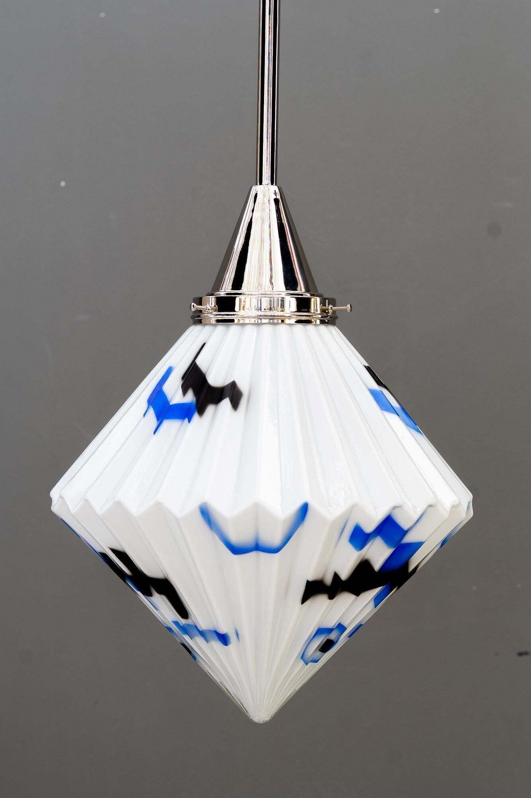 Art Deco Nickel Plated Pendant With Original Antique Glass Vienna Around 1920s photo vinterior
