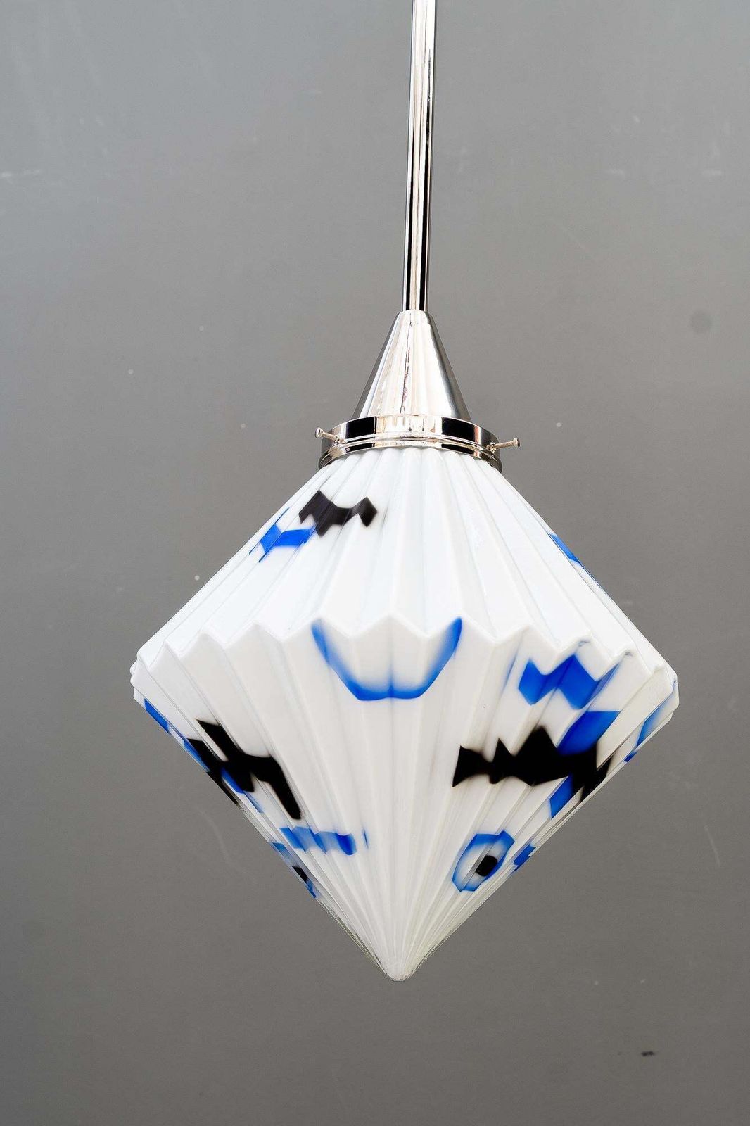 Art Deco Nickel Plated Pendant With Original Antique Glass Vienna Around 1920s photo buy