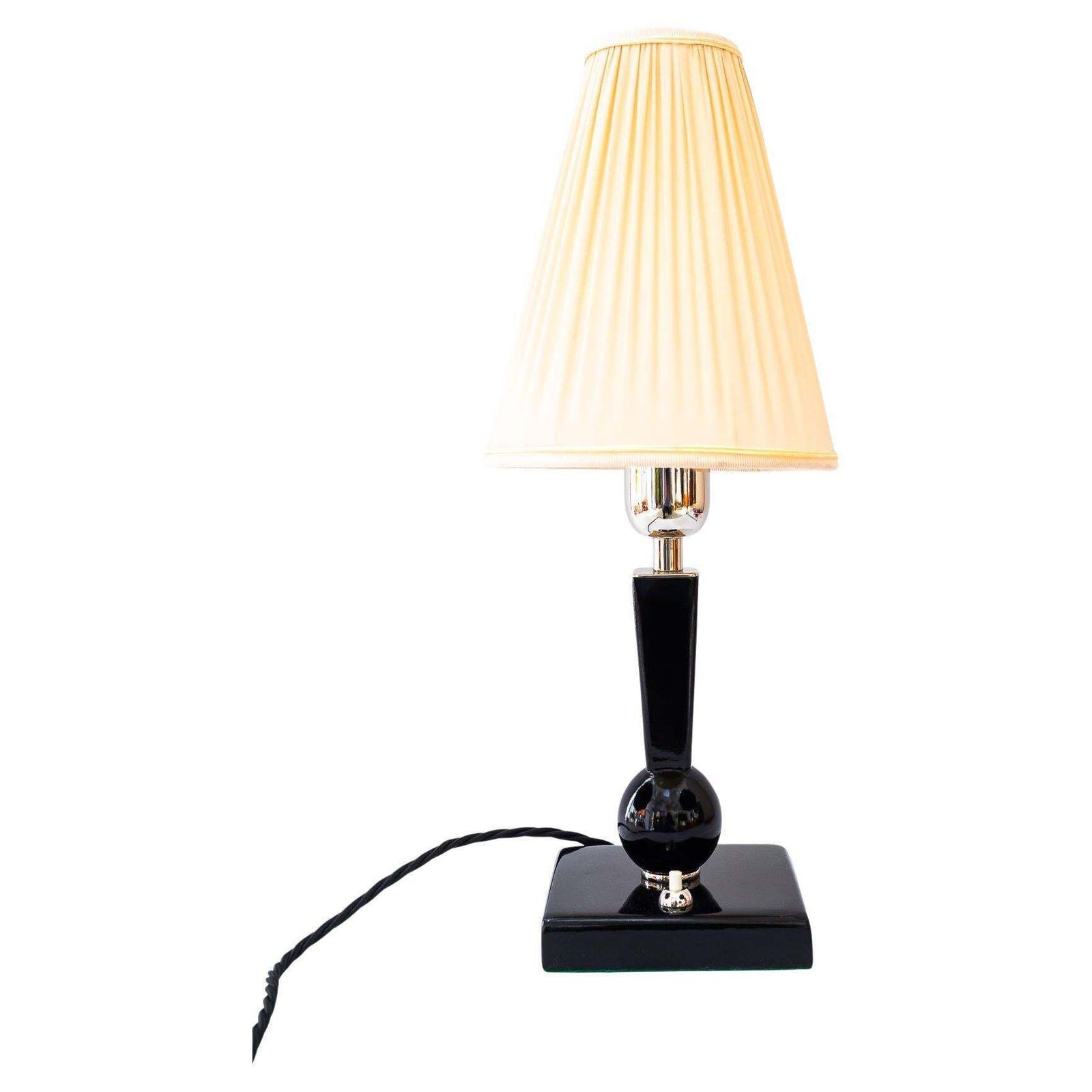 Art Deco Wood Table Lamp With Fabric Shade Vienna Around 1920s