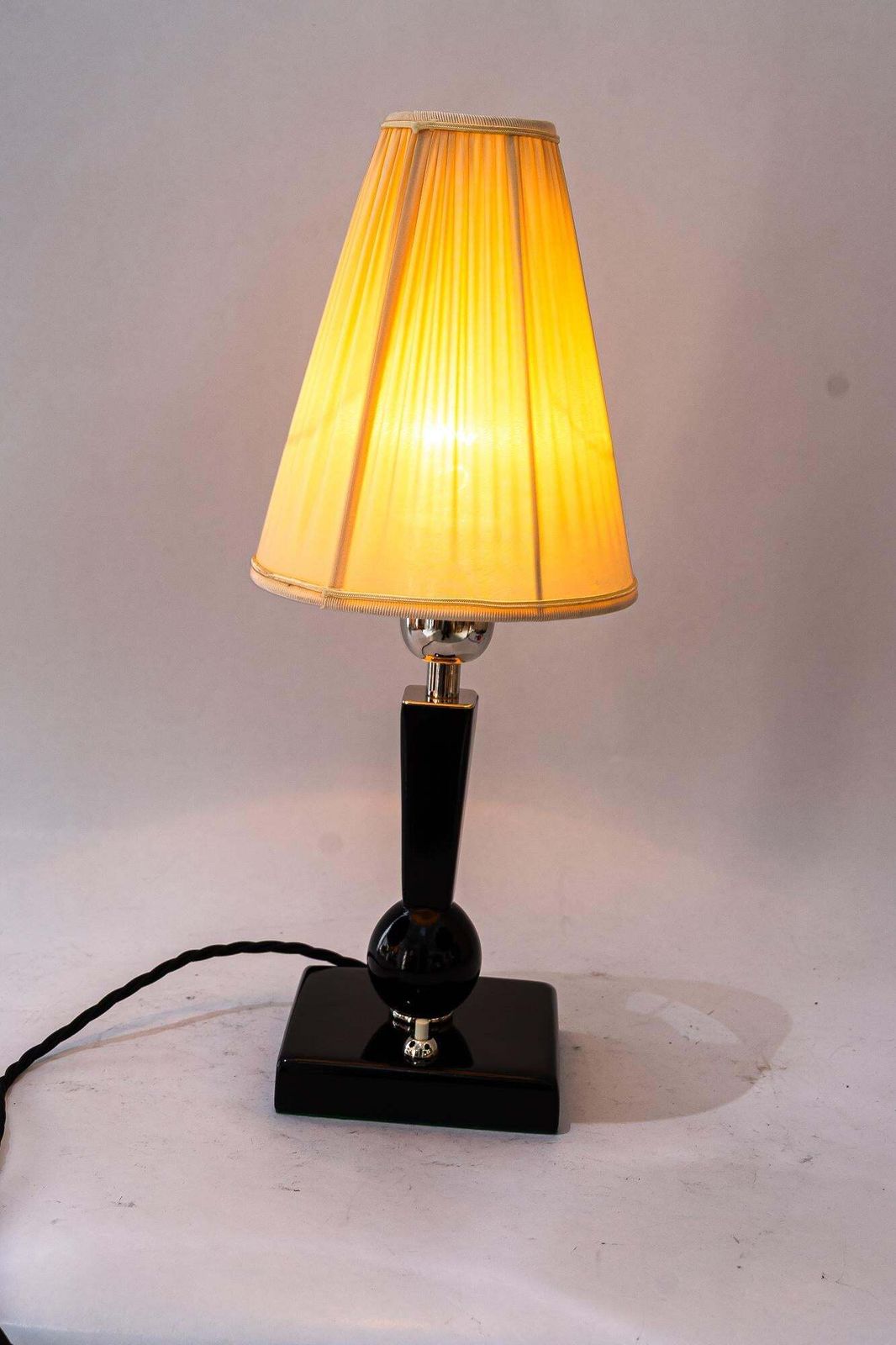 photo for sale Art Deco Wood Table Lamp With Fabric Shade Vienna Around 1920s