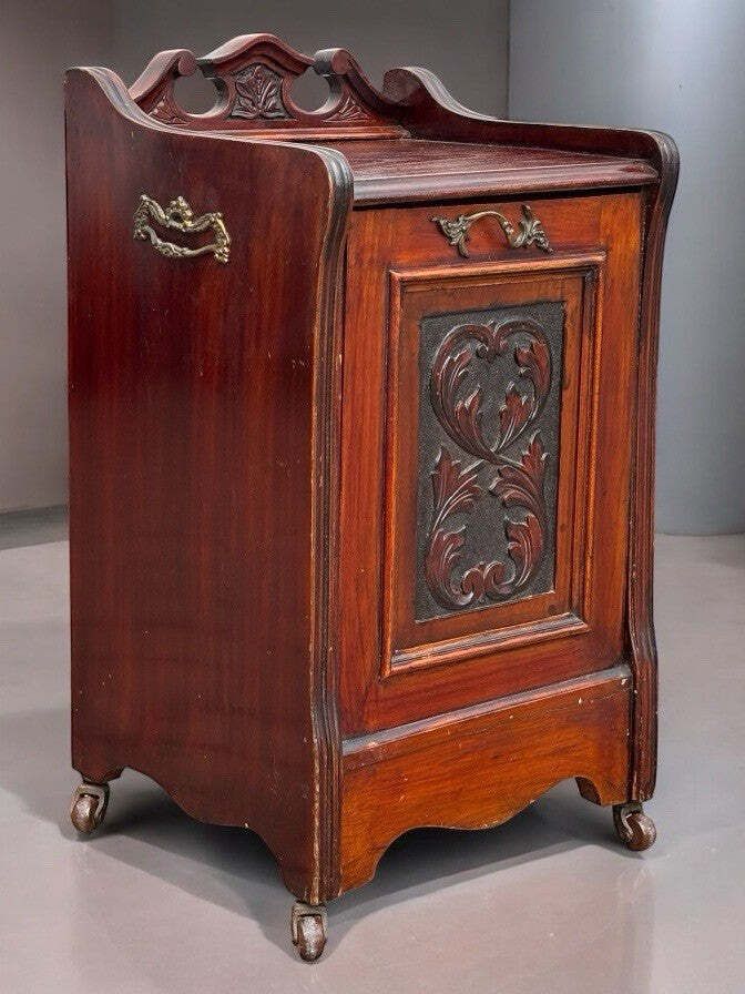 Victorian Mahogany Fireside Coal / Log Cabinet, On Castors, Removable Liner