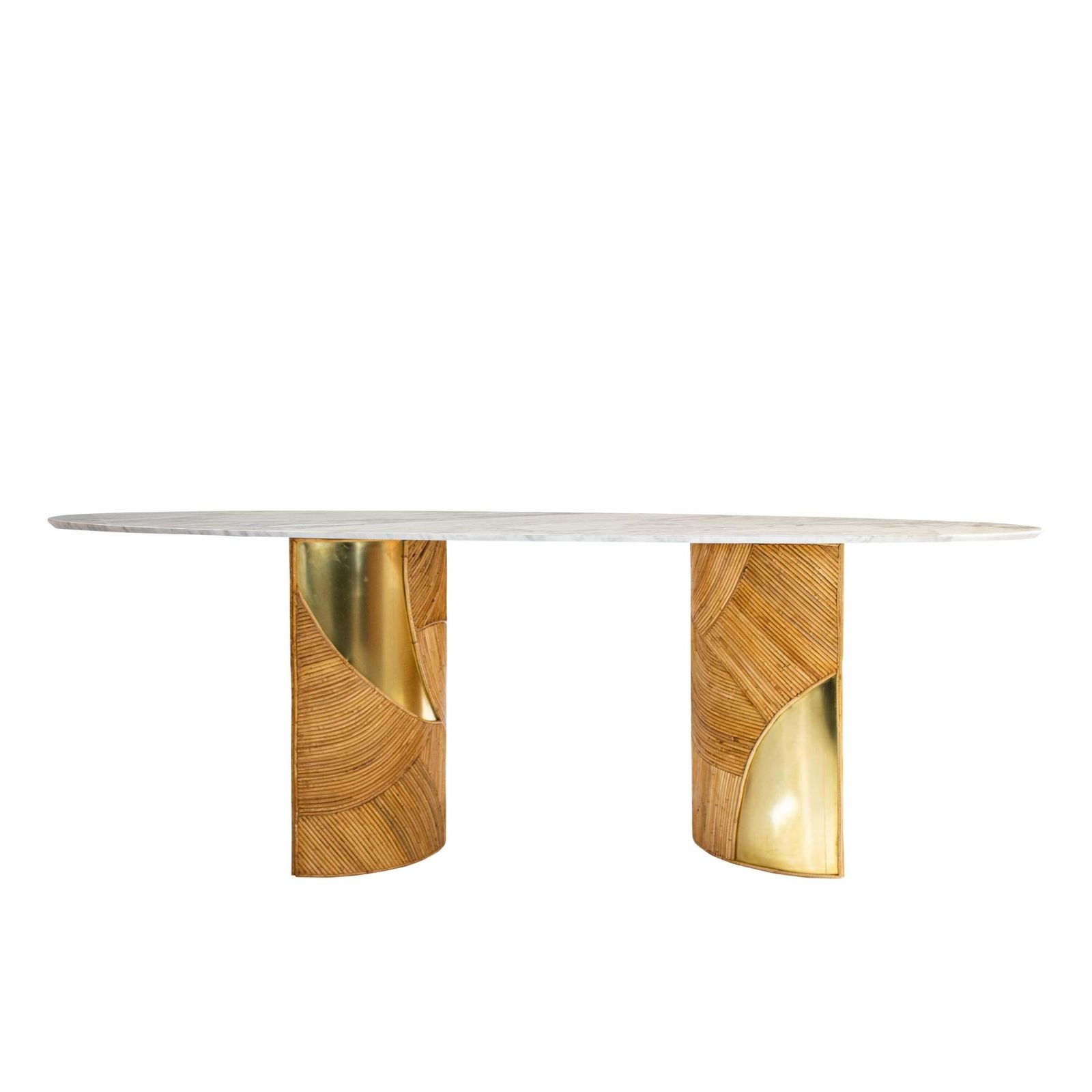 French Oval Dining Table With Carrara Marble Top And Bamboo Brass Bases photo furniture