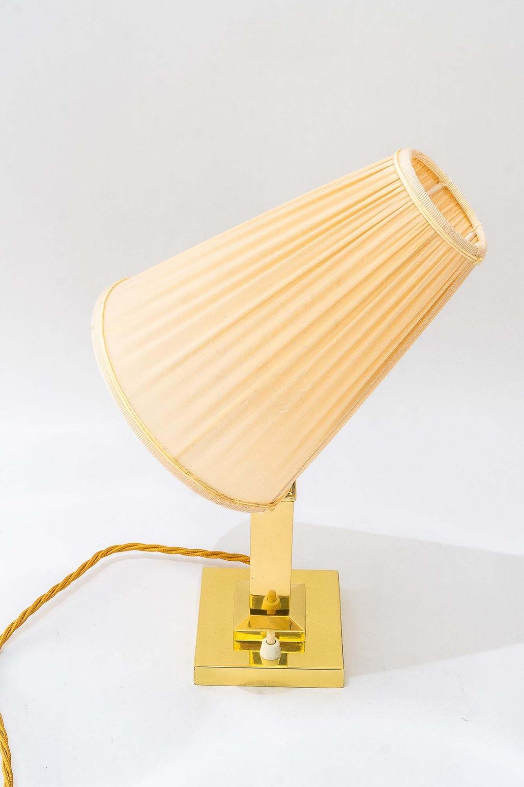 Art Deco Brass Table Lamp With Fabric Shade Vienna Around 1920s photo vinterior