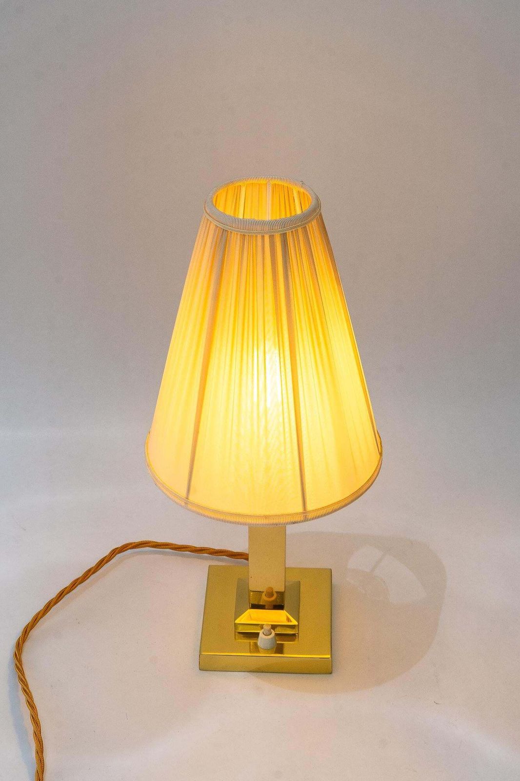 Lighting Art Deco Brass Table Lamp With Fabric Shade Vienna Around 1920s photo