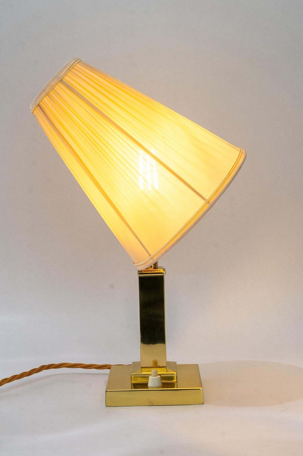 photo buy Art Deco Brass Table Lamp With Fabric Shade Vienna Around 1920s