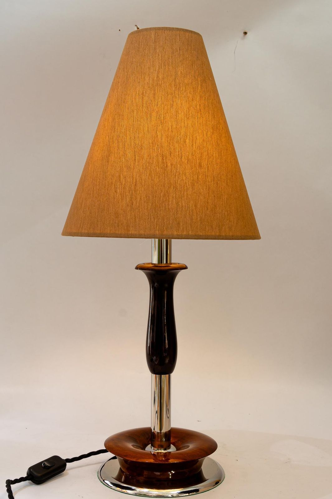 photo for sale Art Deco Nickel Wood Table Lamp With Fabric Shade Vienna Around 1920s