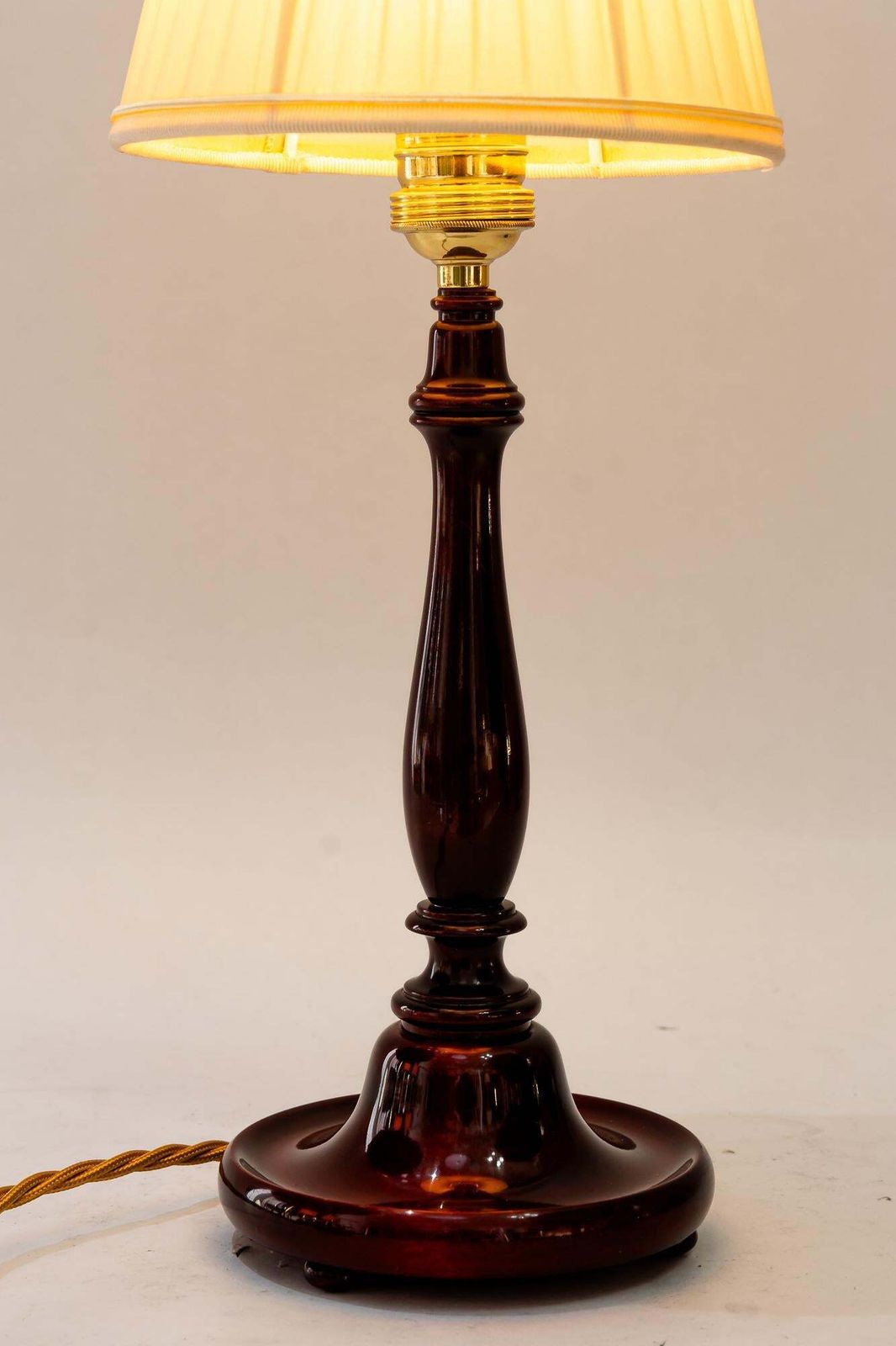 Art Deco Wood Table Lamp With Fabric Shade Vienna Around 1920s photo vinterior