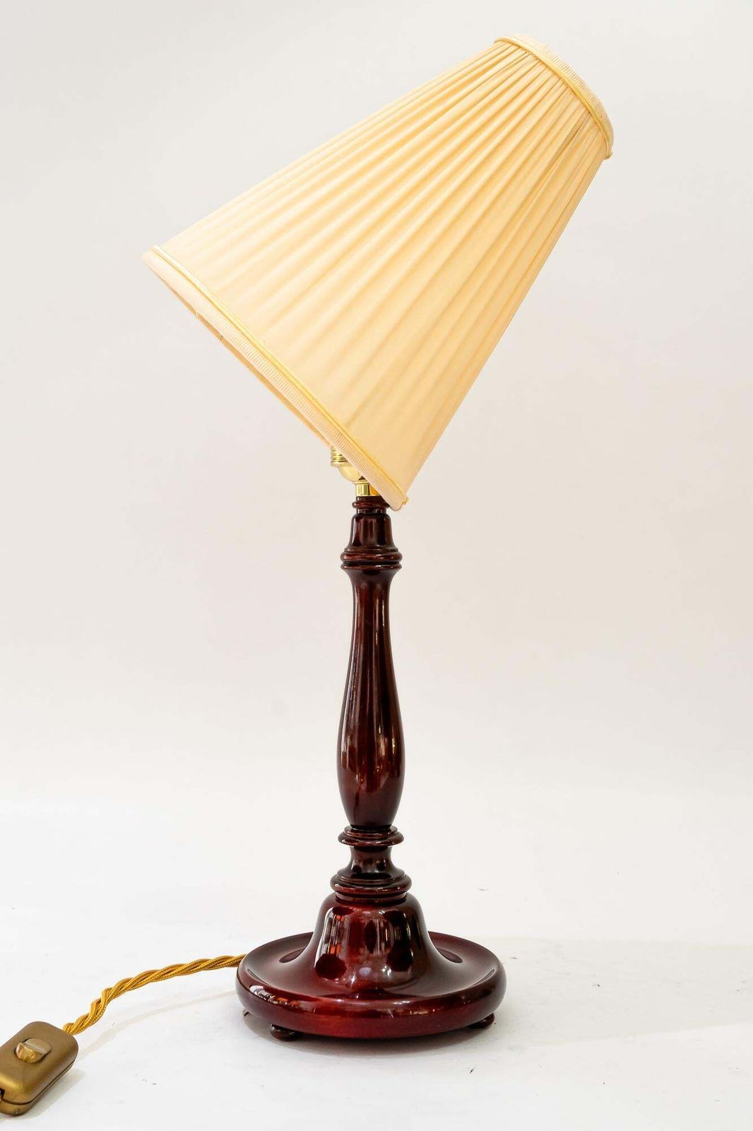 photo furniture Art Deco Wood Table Lamp With Fabric Shade Vienna Around 1920s