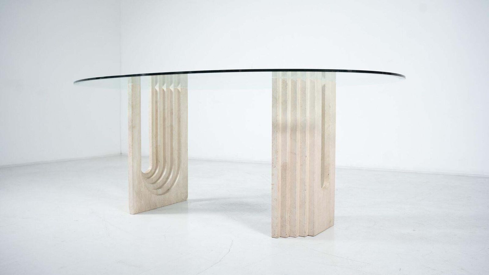 Mid Century Modern Travertine Dining Table In The Style Of Carlo Scarpa, 1970s photo furniture