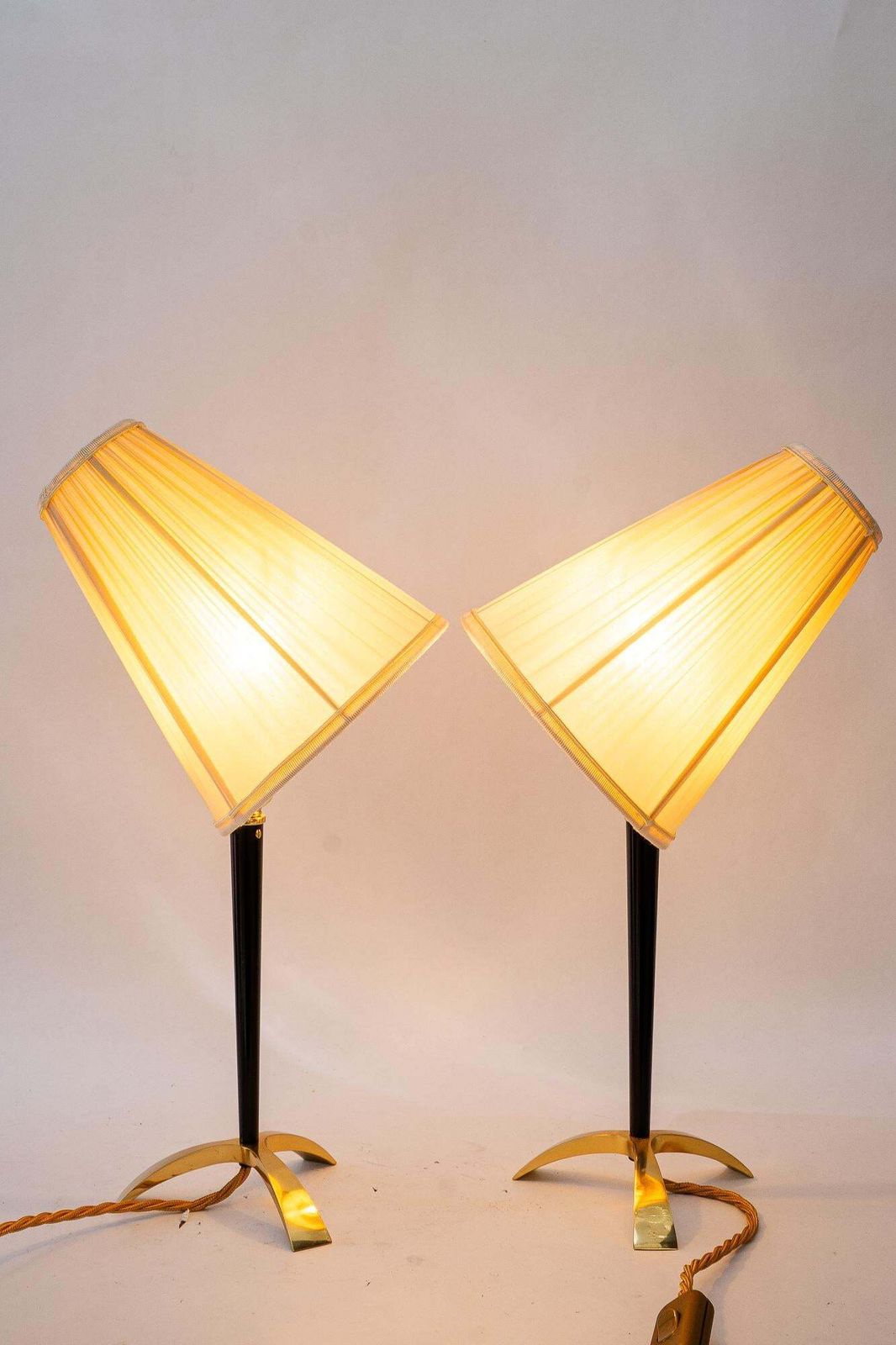 Lighting 2 Hight Adjustable J.T.Kalmar Table Lamps With Fabric Shades Vienna Around 1950s photo