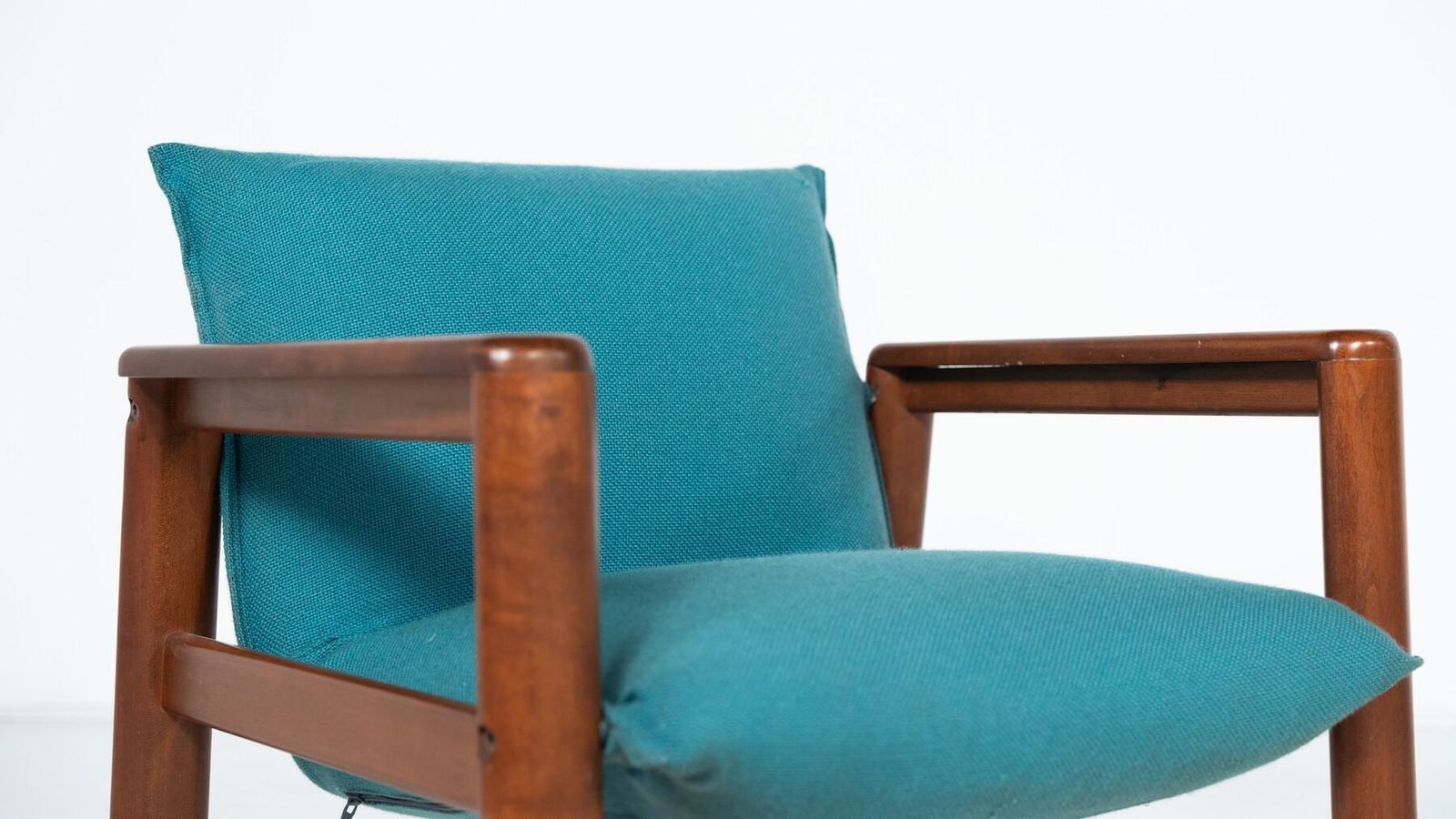Mid Century Modern Pair Of Armchairs, Blue Fabric And Wood, Italy, 1960s photo Furniture
