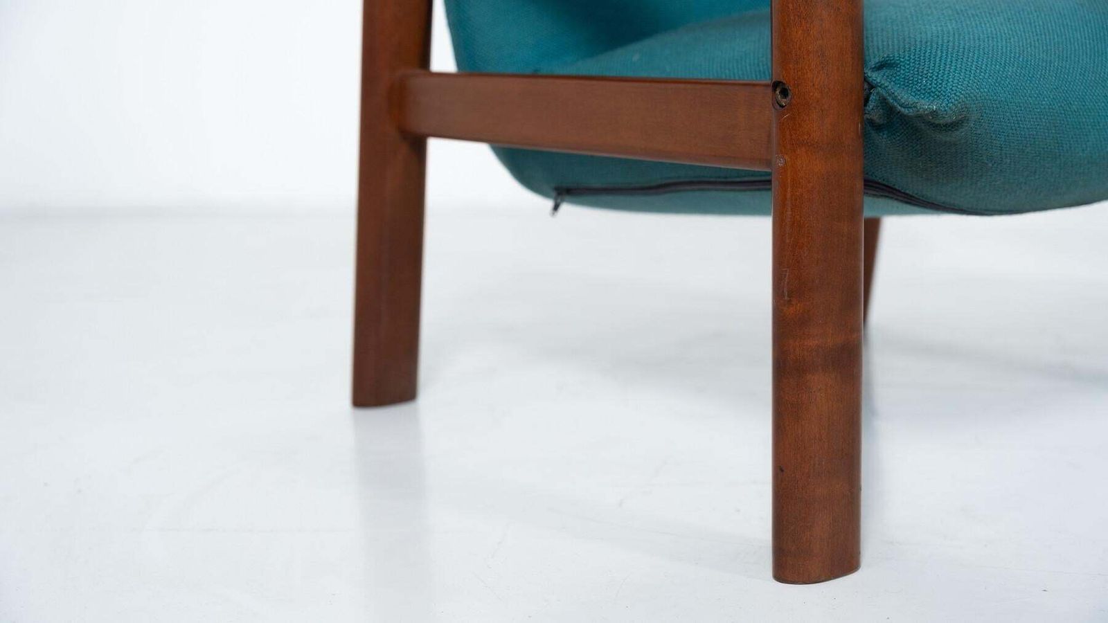 Mid Century Modern Pair Of Armchairs, Blue Fabric And Wood, Italy, 1960s photo vintage
