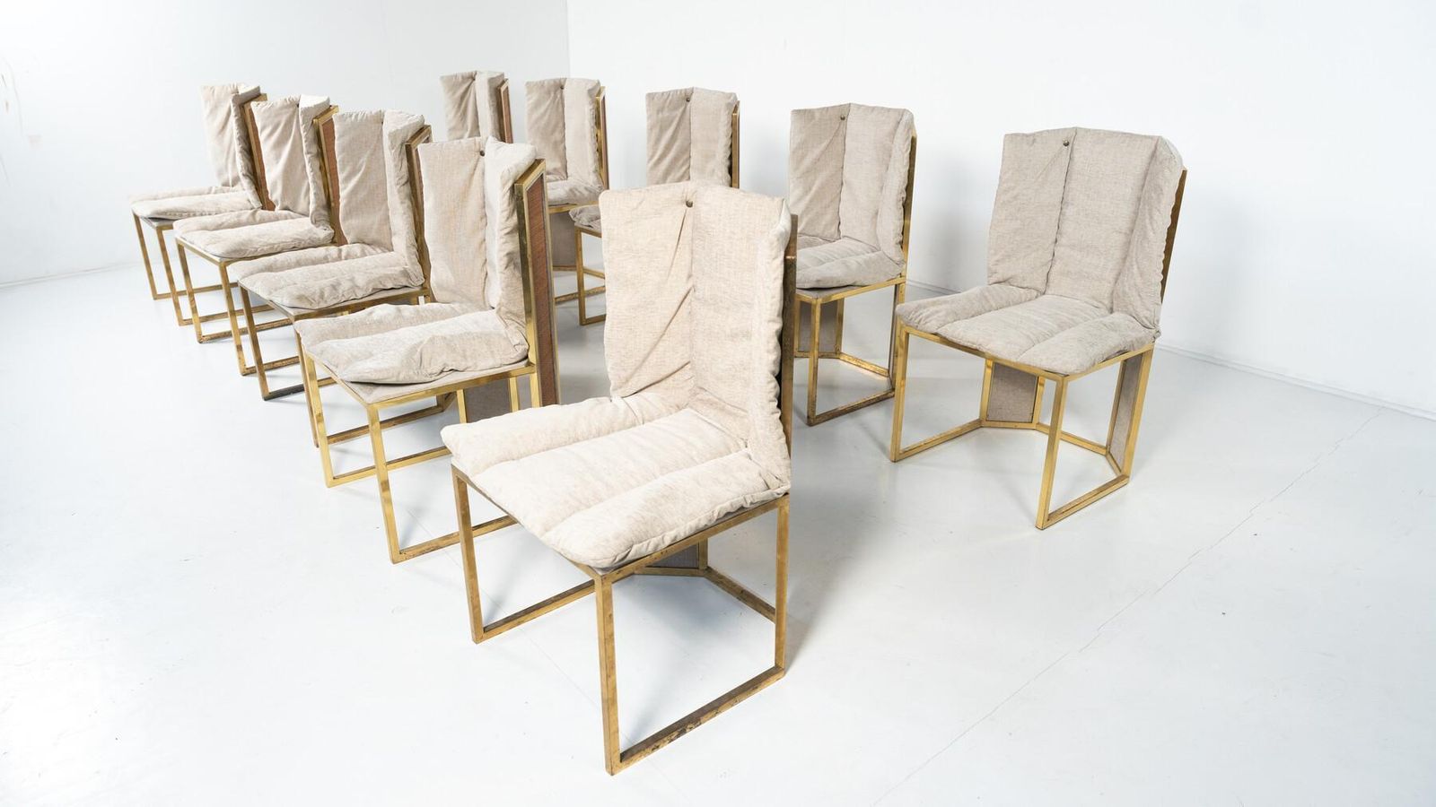 Mid Century Modern Set Of 10 Chairs By Romeo Rega, Italy, 1970s   New Upholstery photo 7487.0